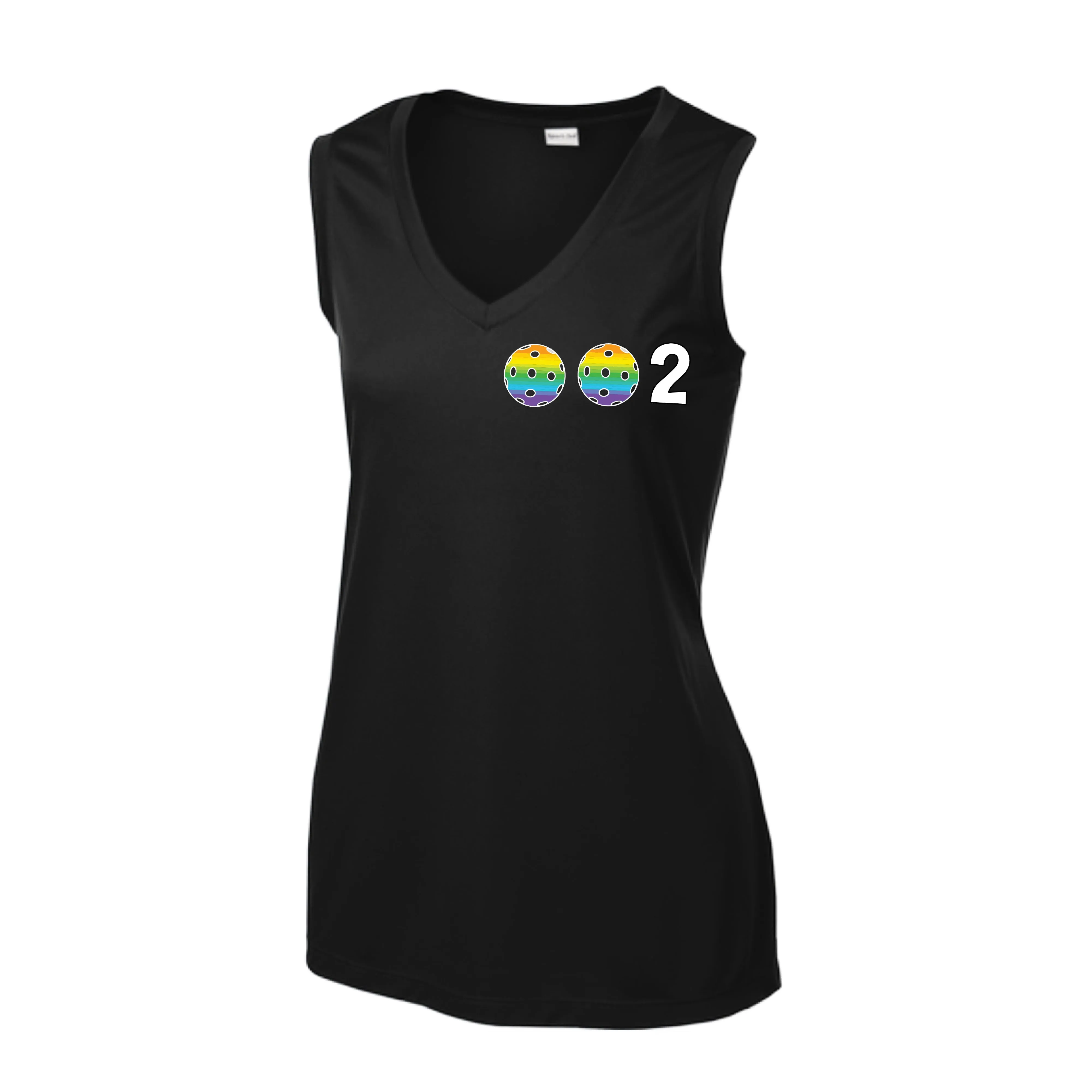 002 With Pickleballs (Rainbow Orange Red Cyan) Customizable | Women’s Sleeveless Athletic Shirt | 100% Polyester