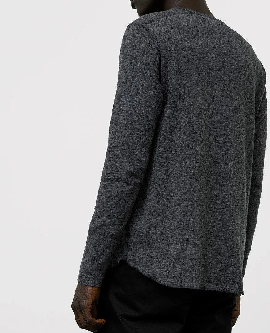 1x1 Slub Long Sleeve Henley Heather Charcoal