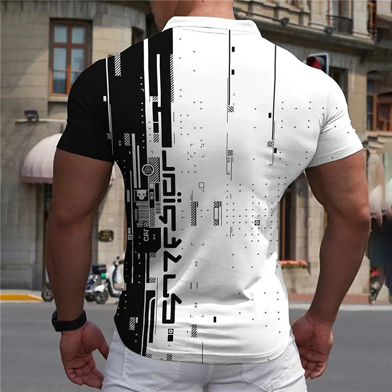3D Vertigo Print Men's Polo Shirt with Zipper - Vibrant Geometry Design