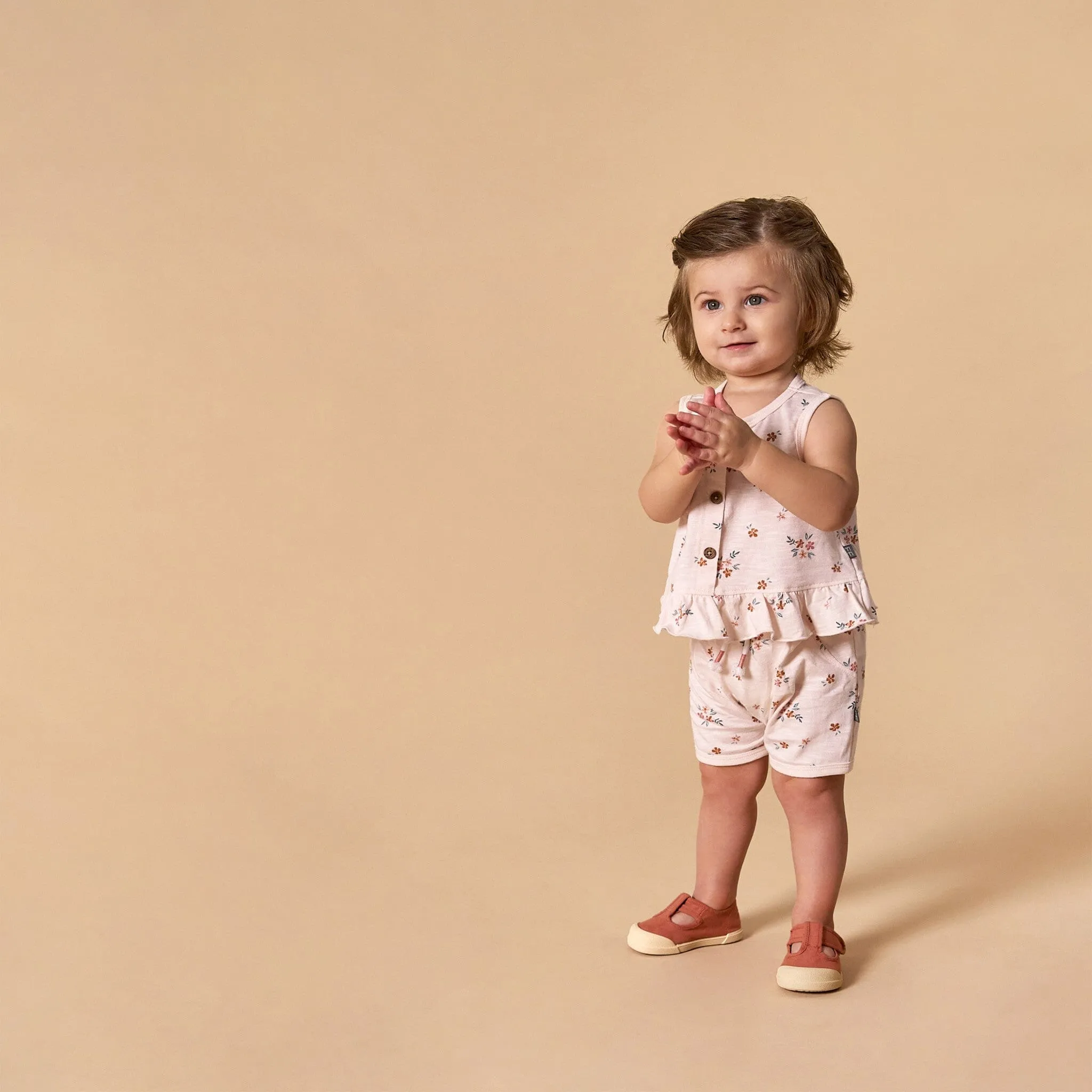 4-Piece Baby Girls Flower Bunches Sleeveless Peplum Tops and Shorts Set