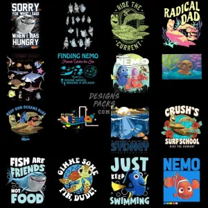 42 Movie Cartoon Sea Fish Designs Bundle PNG