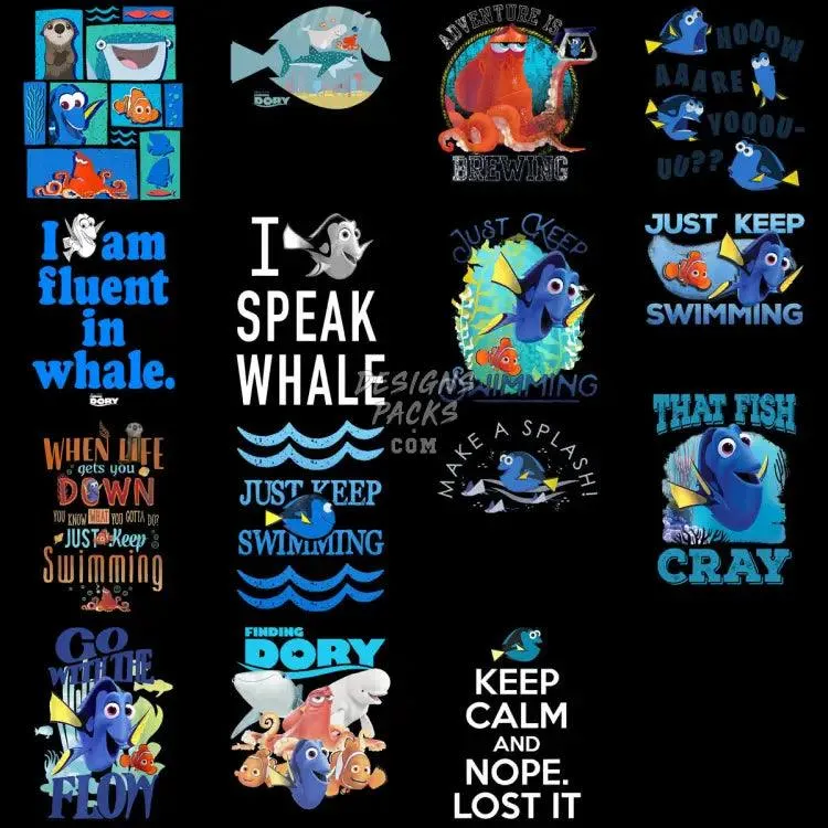 42 Movie Cartoon Sea Fish Designs Bundle PNG