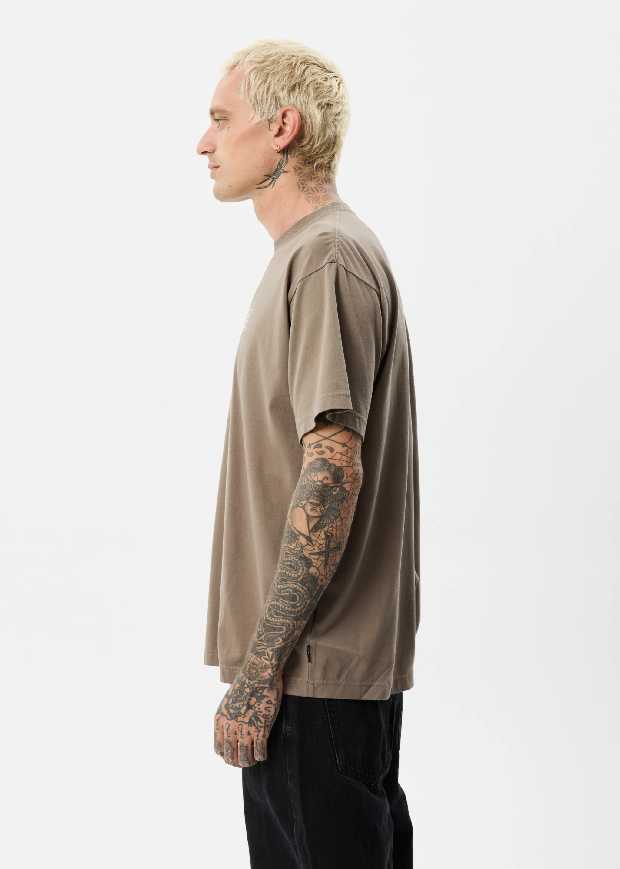 AFENDS Mens Outline - Boxy T-Shirt - Beechwood