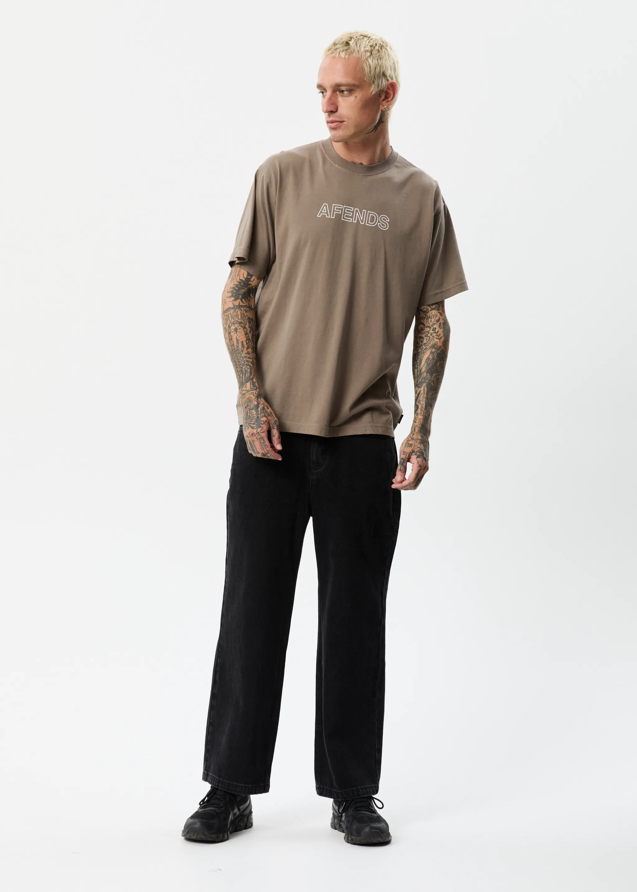 AFENDS Mens Outline - Boxy T-Shirt - Beechwood