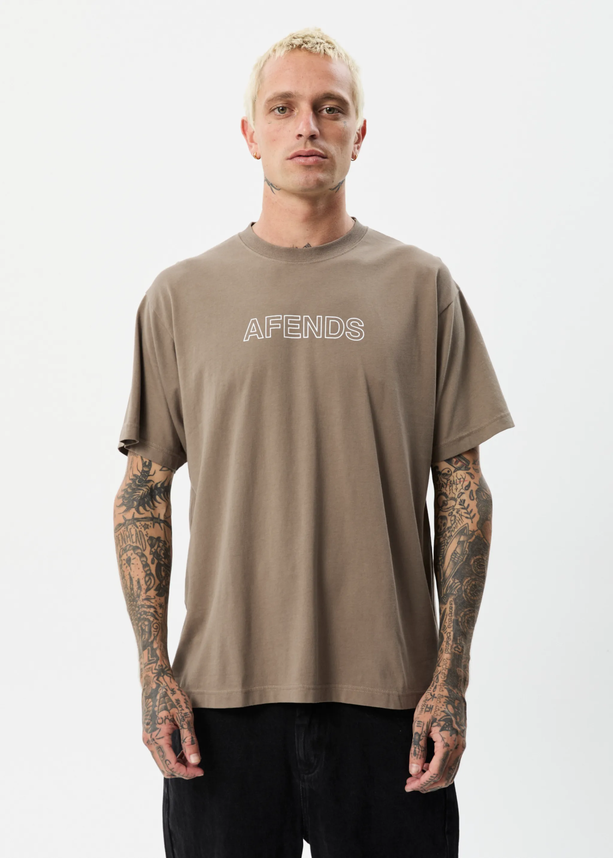 AFENDS Mens Outline - Boxy T-Shirt - Beechwood