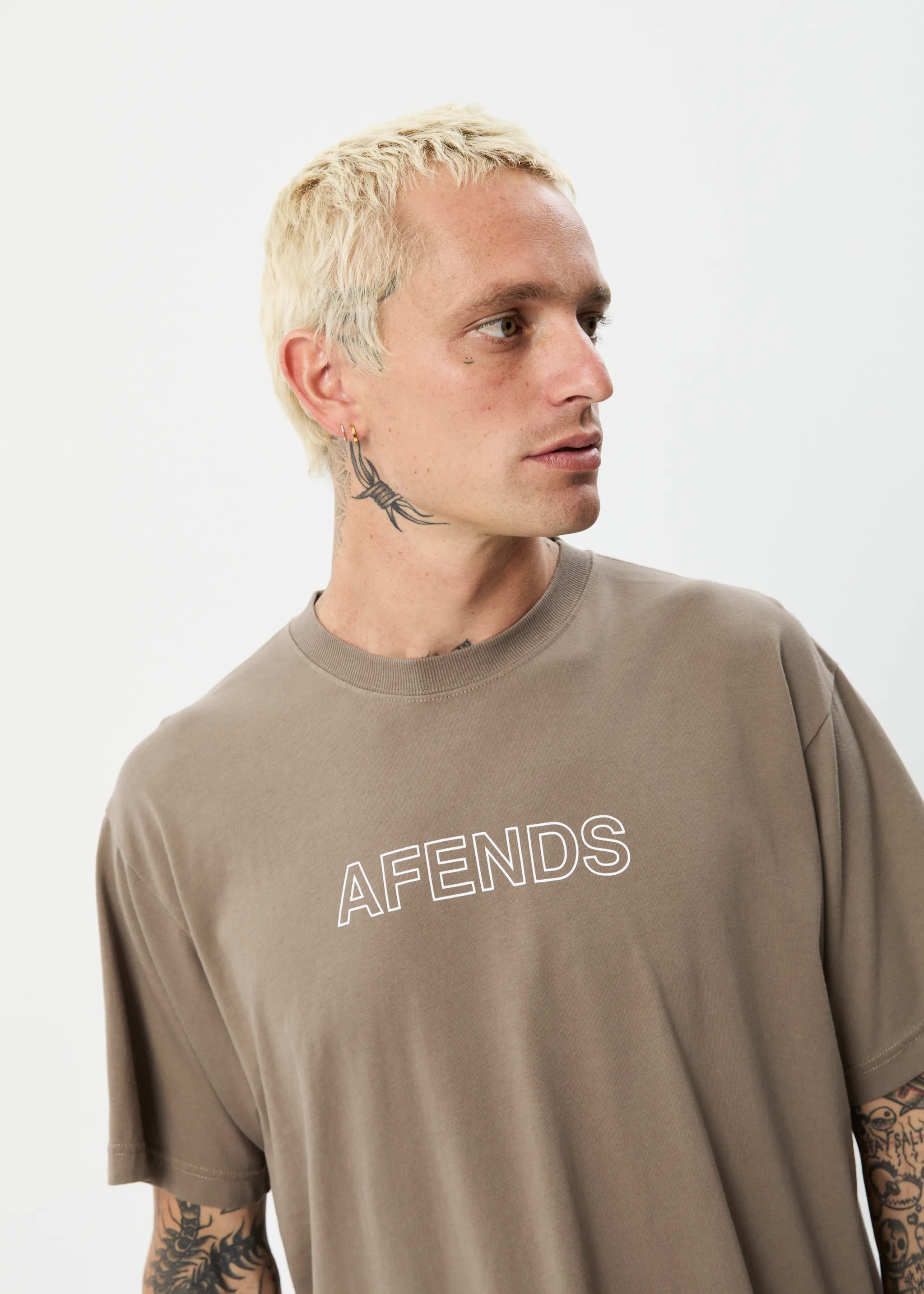 AFENDS Mens Outline - Boxy T-Shirt - Beechwood