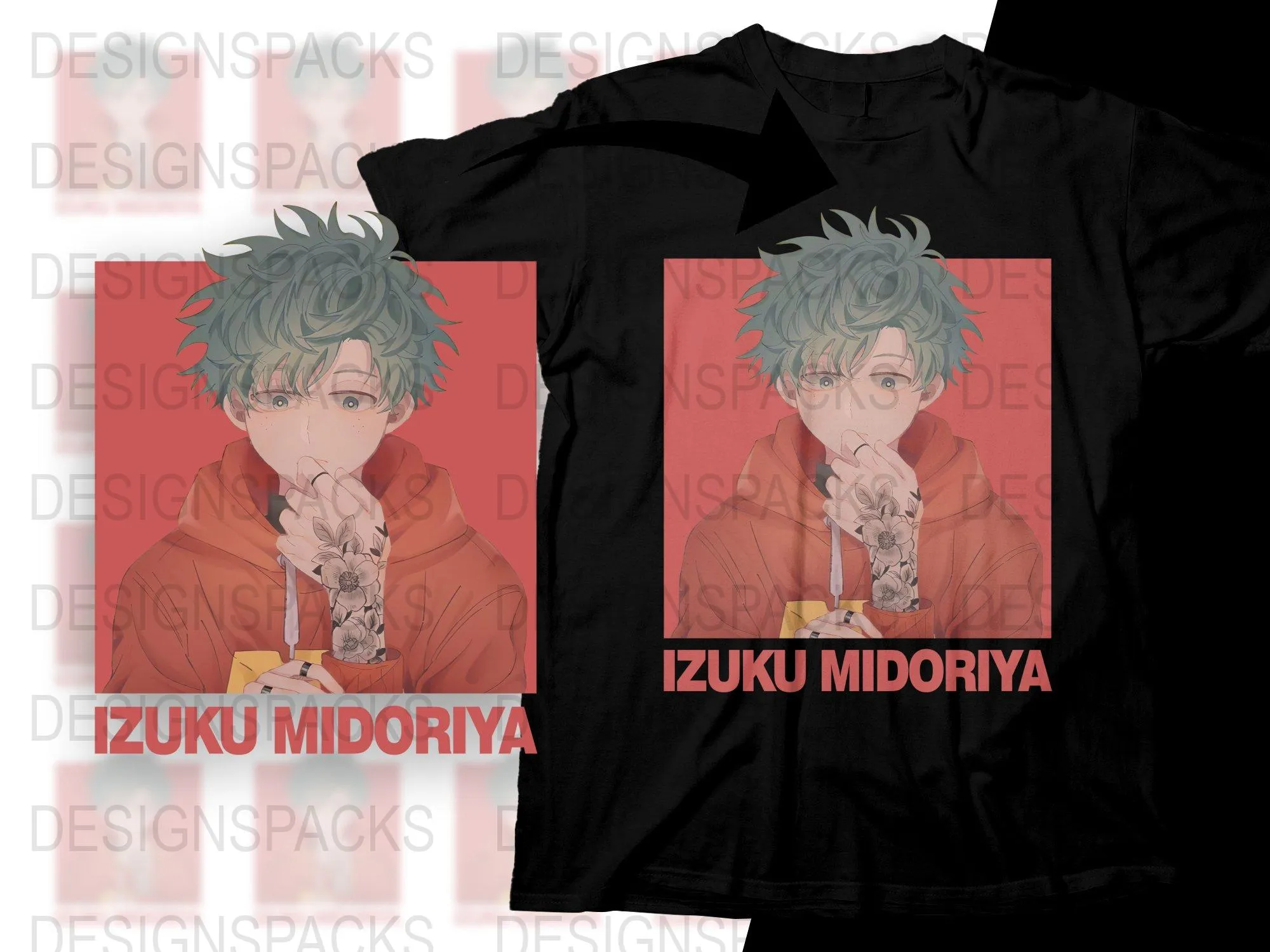 Anime Red Background Izuku Midoriya Png Digital Download