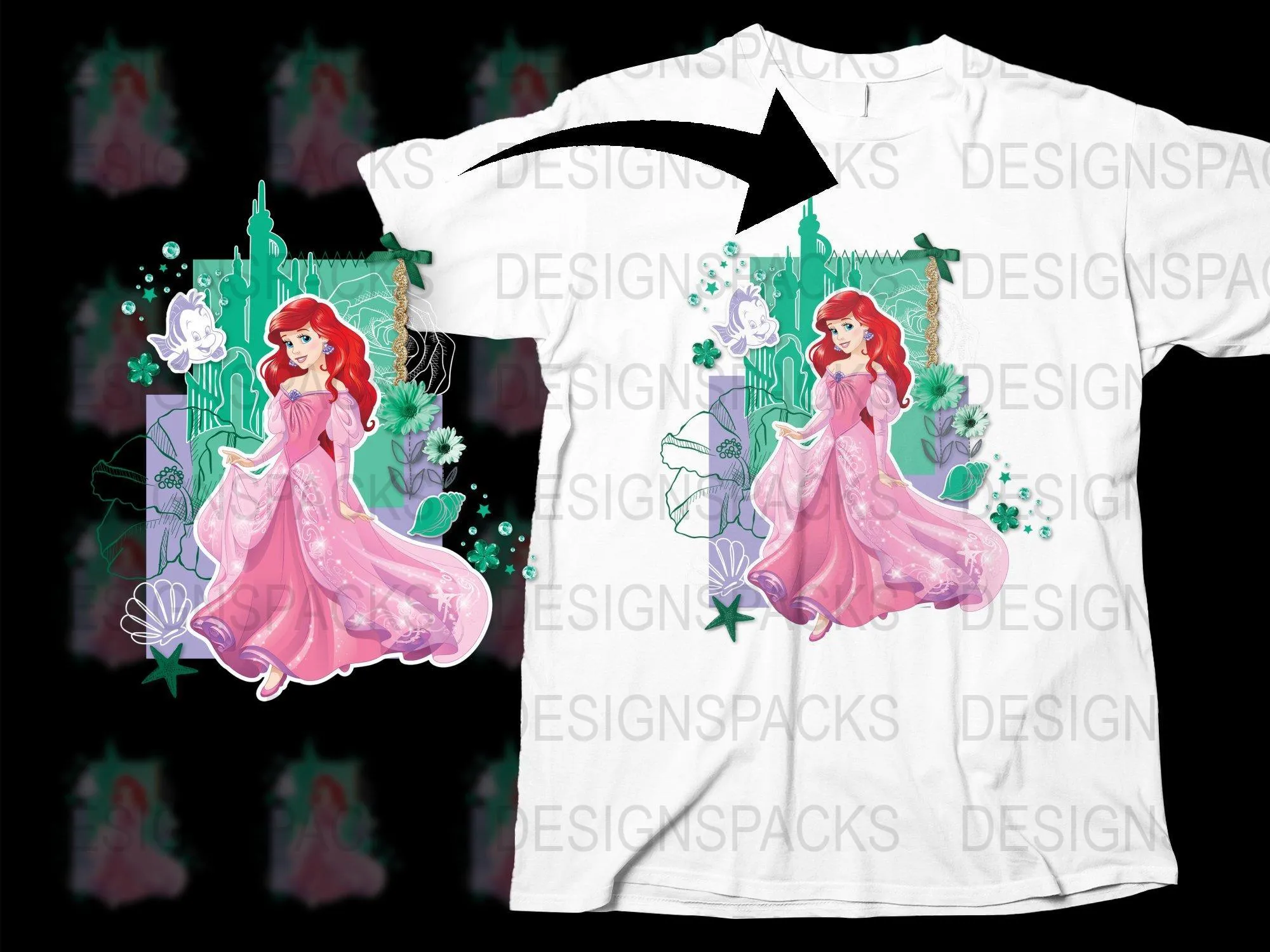 Ariel Disney Princess Graphic Art Png Digital Download