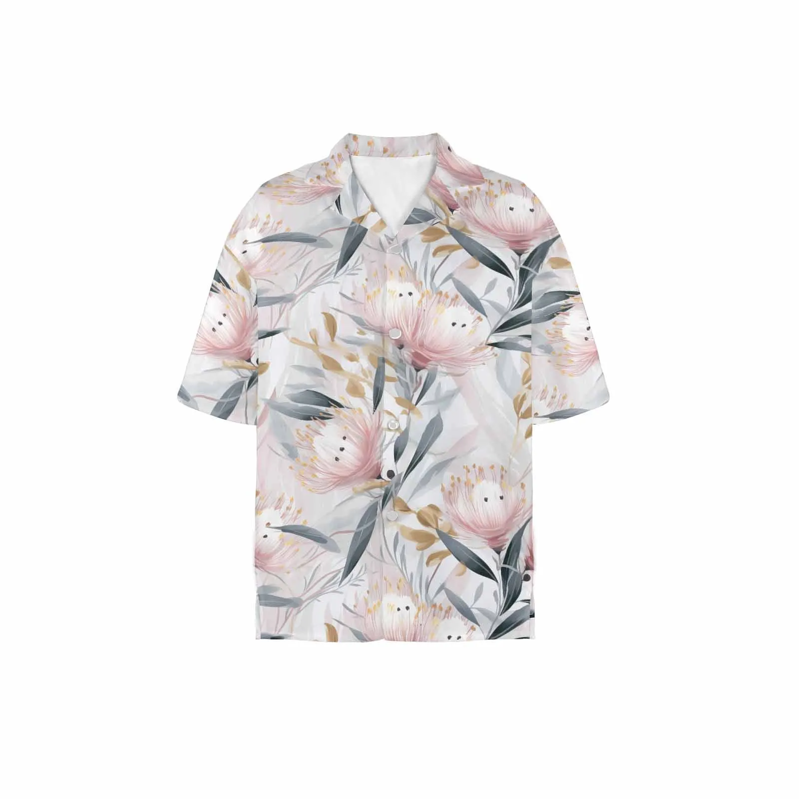 Australian Floral Pink & Grey  Women's Hawaiian Shirt