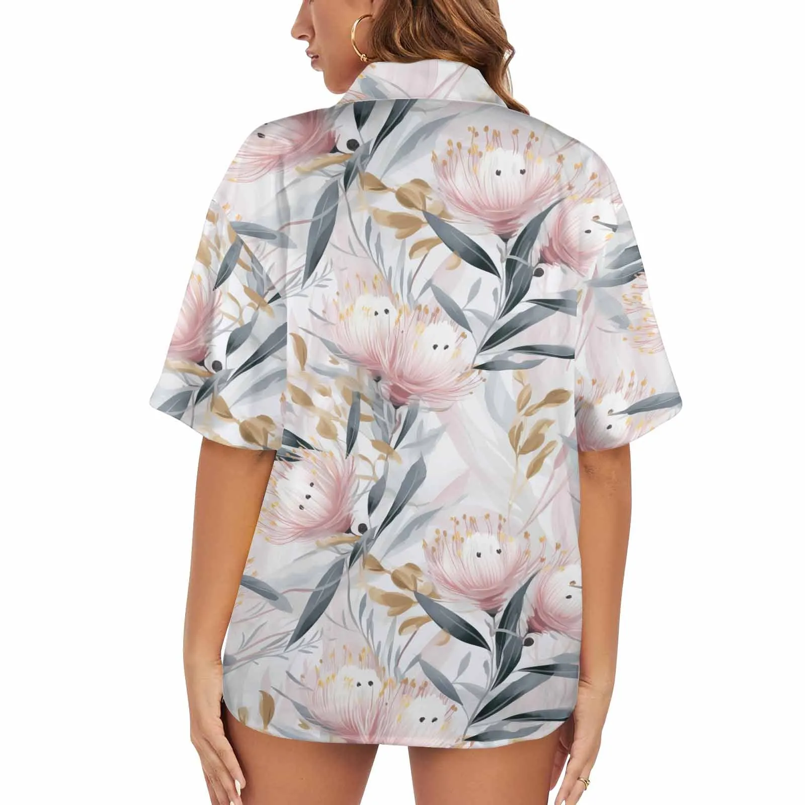Australian Floral Pink & Grey  Women's Hawaiian Shirt