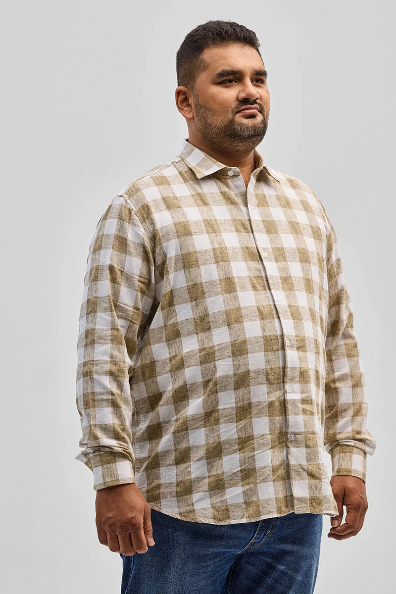 Beige Checks Linen Blend Shirt