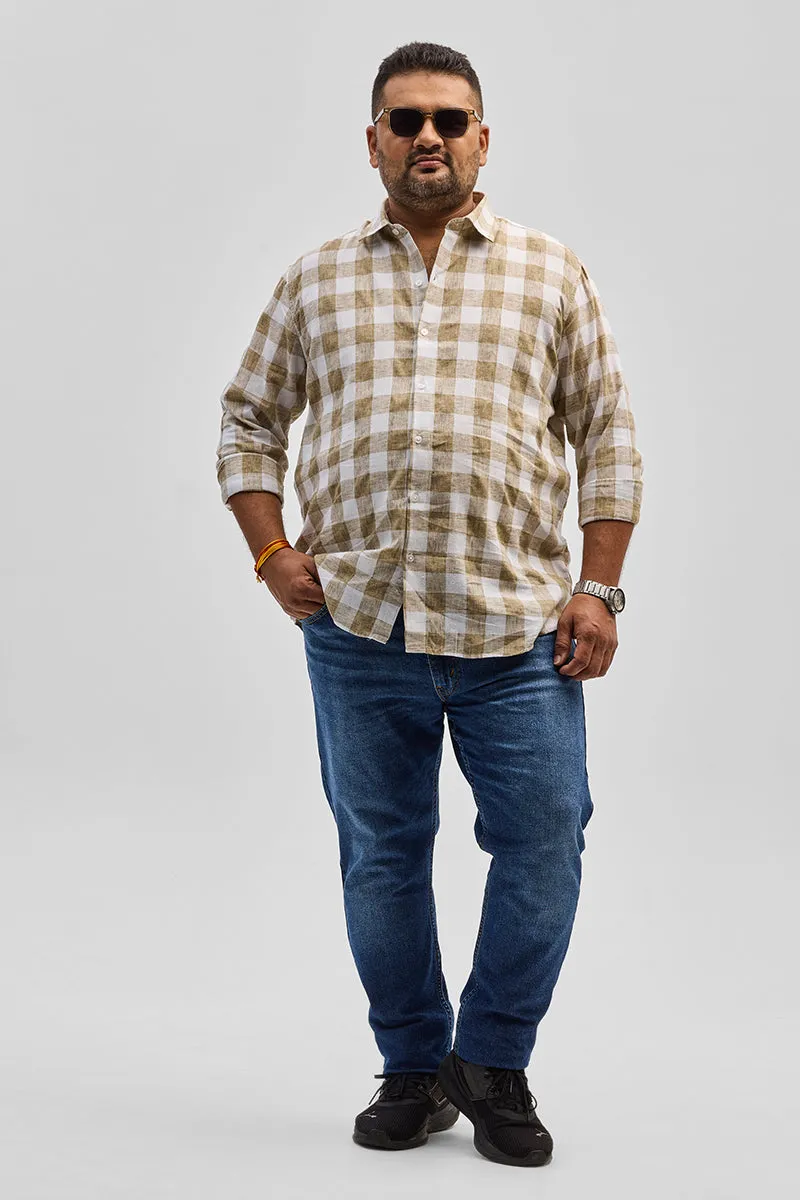 Beige Checks Linen Blend Shirt