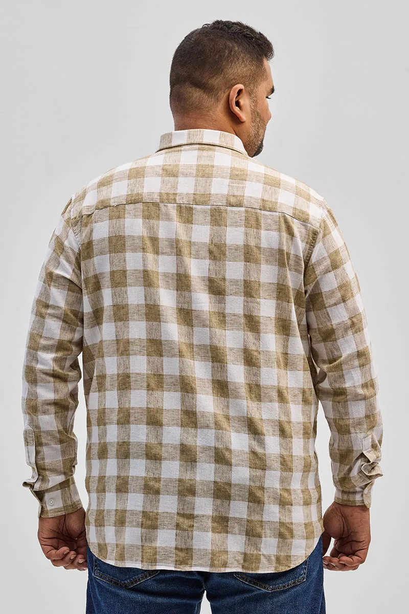 Beige Checks Linen Blend Shirt
