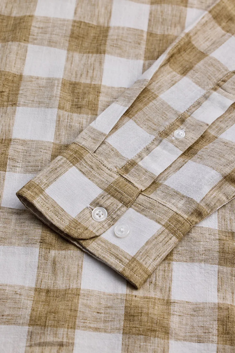 Beige Checks Linen Blend Shirt