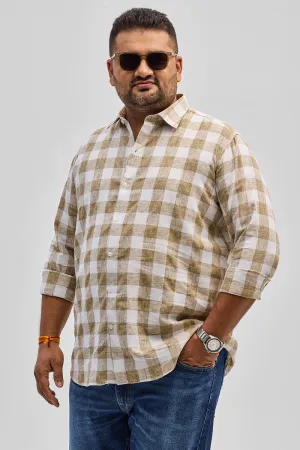 Beige Checks Linen Blend Shirt