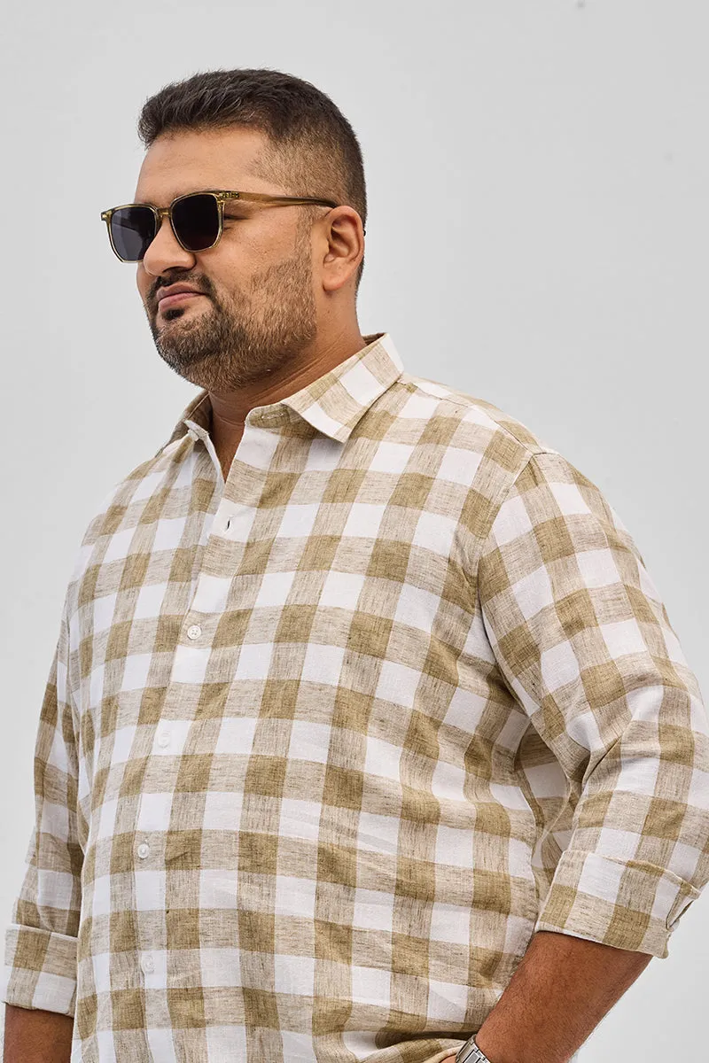 Beige Checks Linen Blend Shirt
