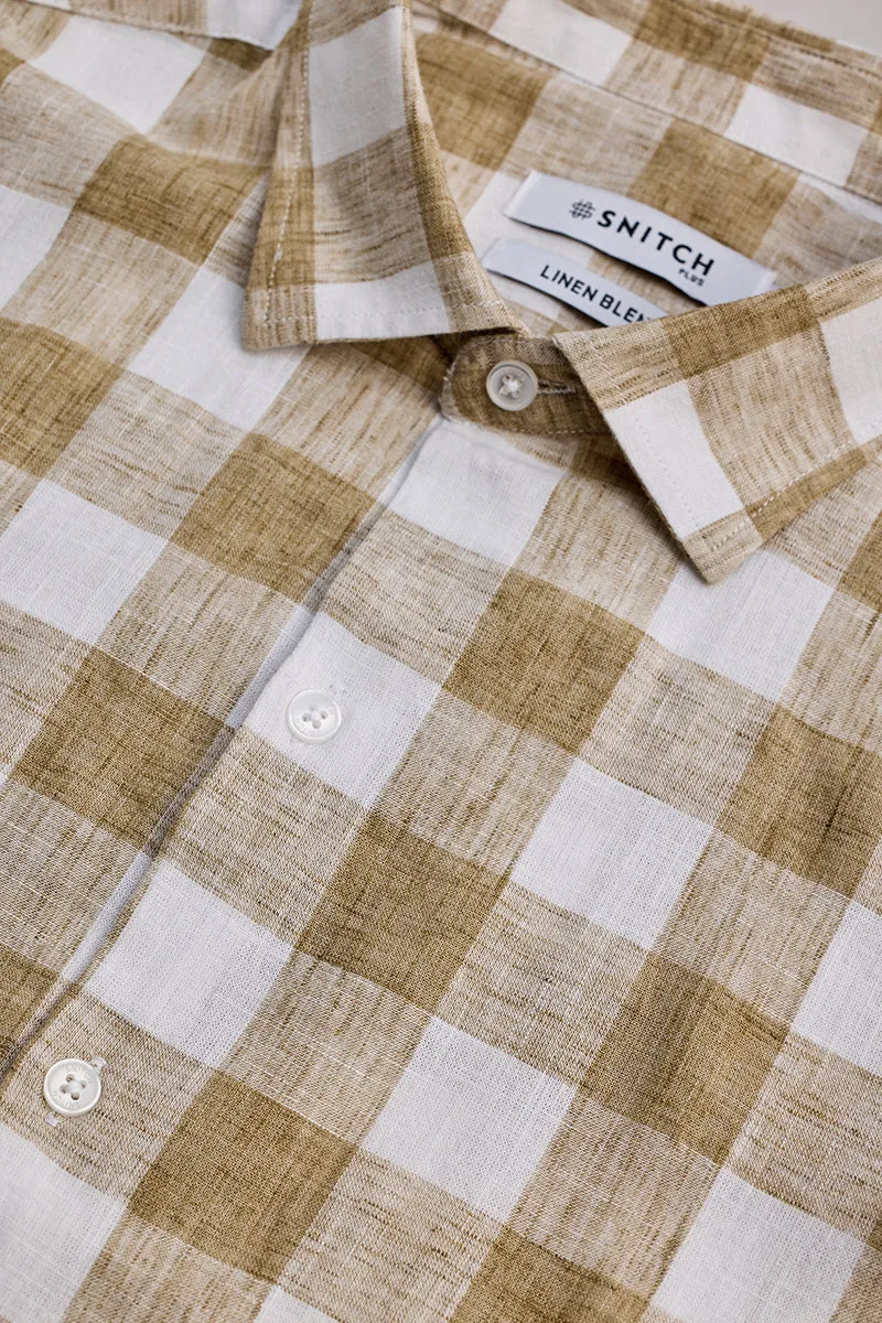 Beige Checks Linen Blend Shirt