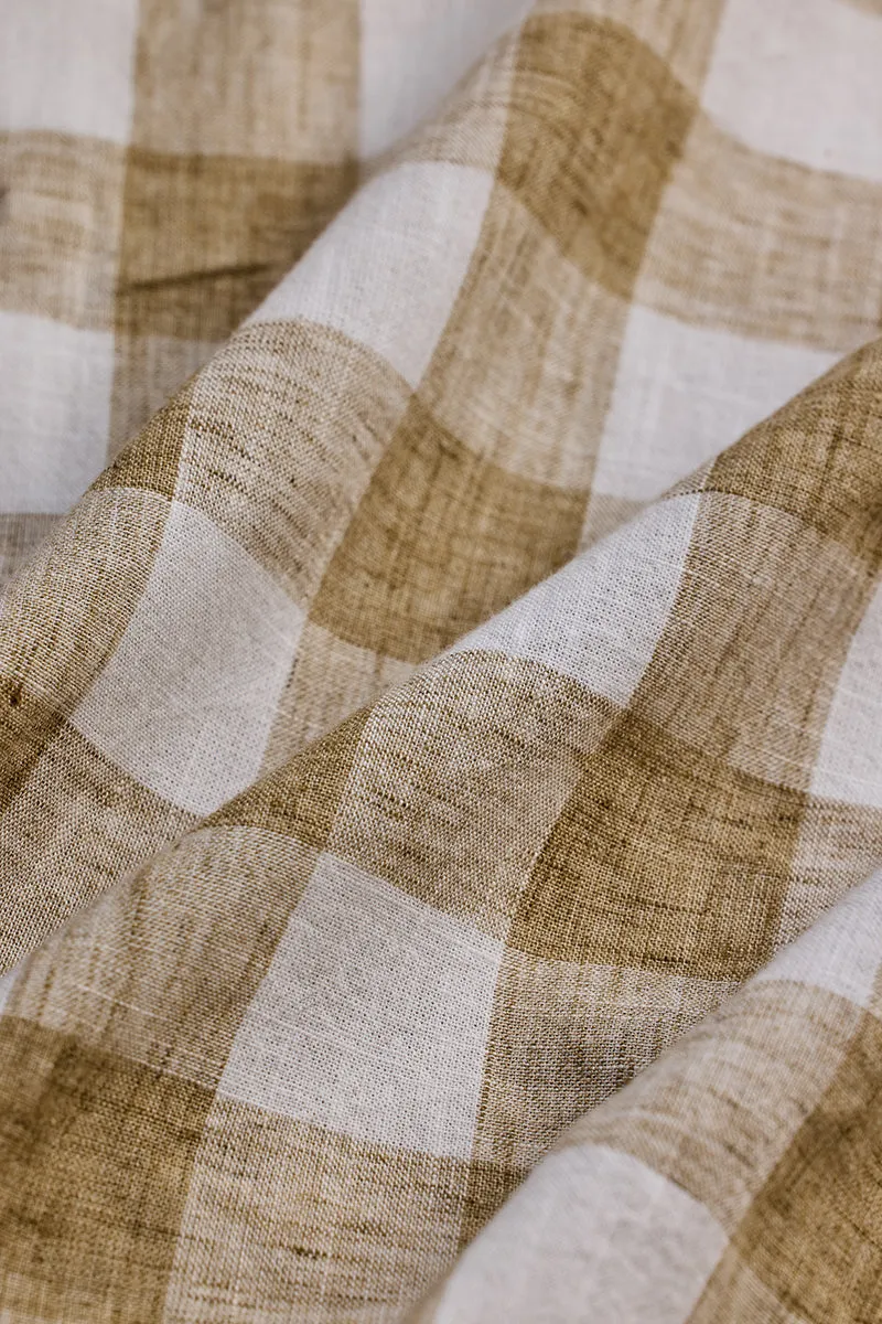 Beige Checks Linen Blend Shirt