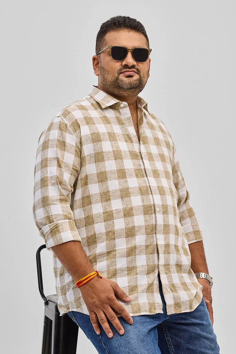 Beige Checks Linen Blend Shirt