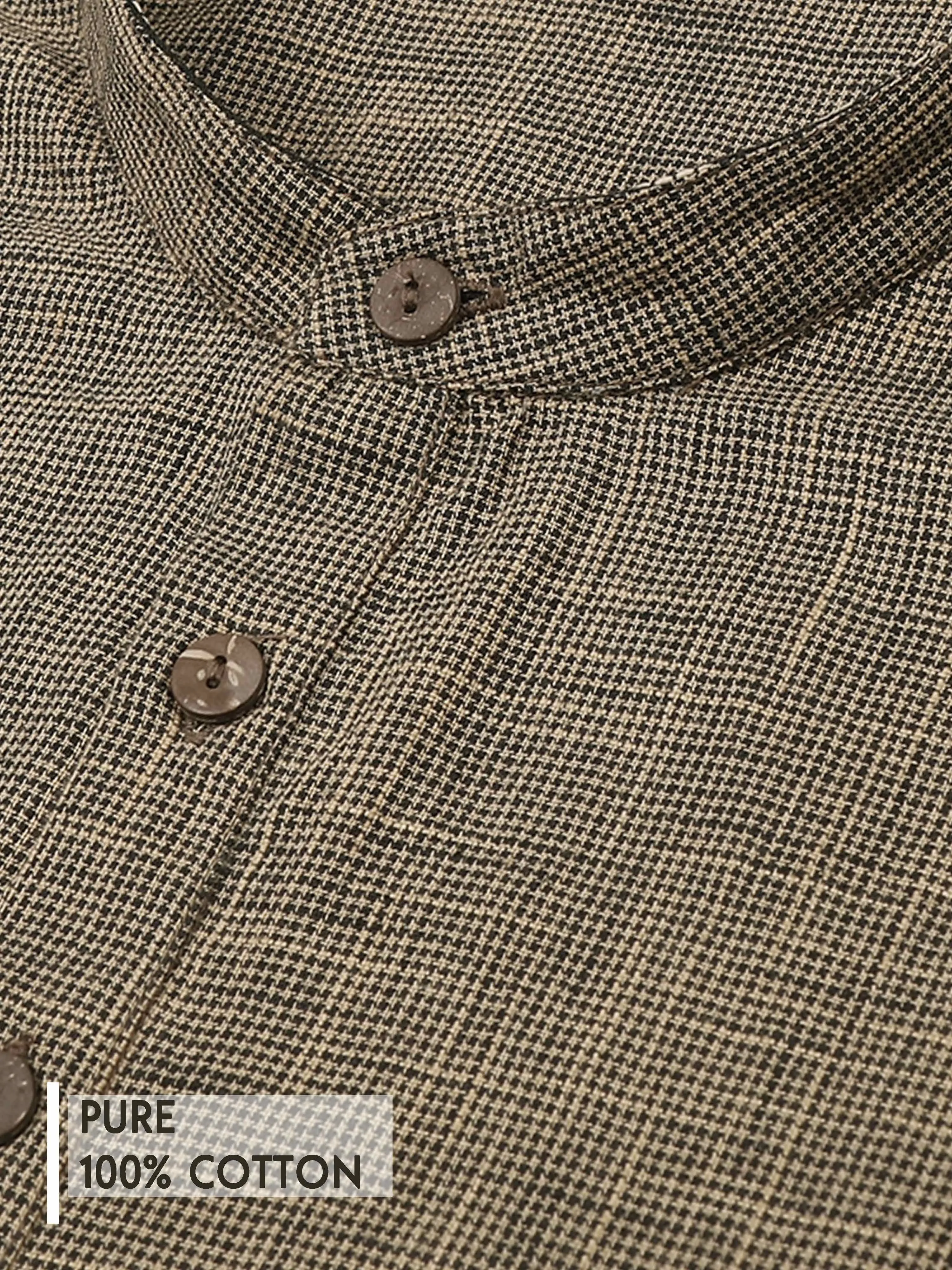 Beige Cotton Self Textured Short Kurta