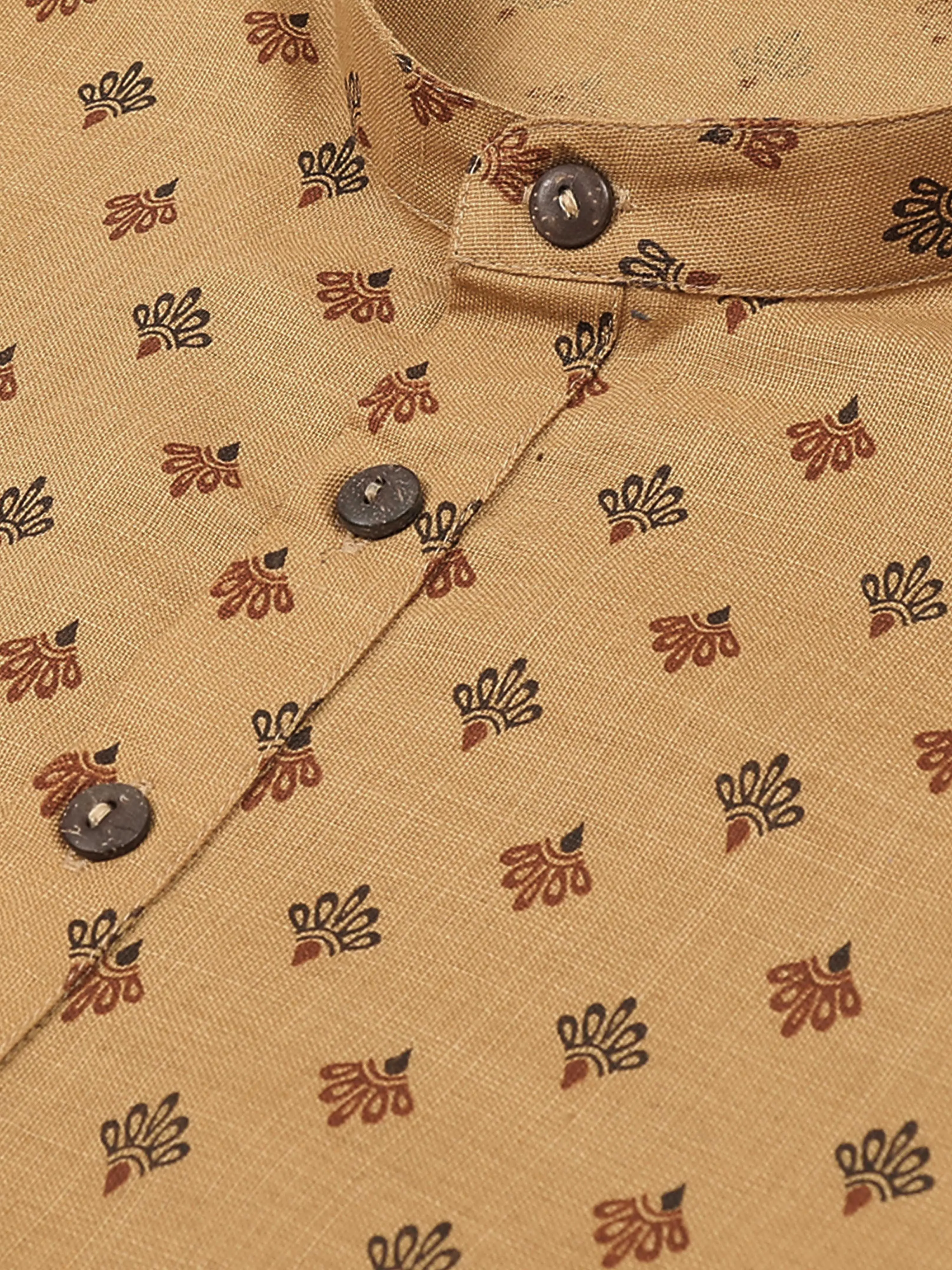 Beige Printed Short Kurta Full Sleeve