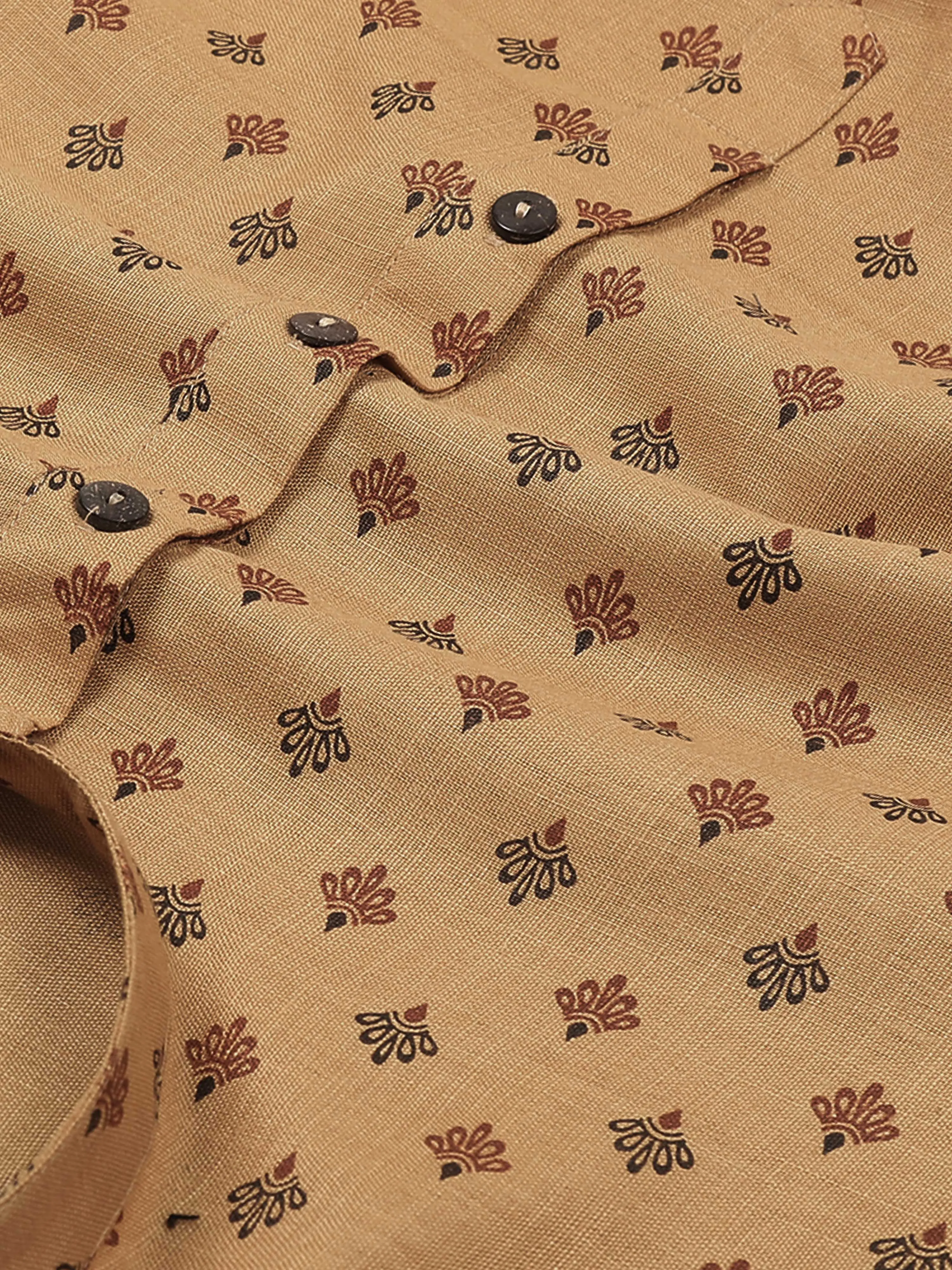 Beige Printed Short Kurta Full Sleeve