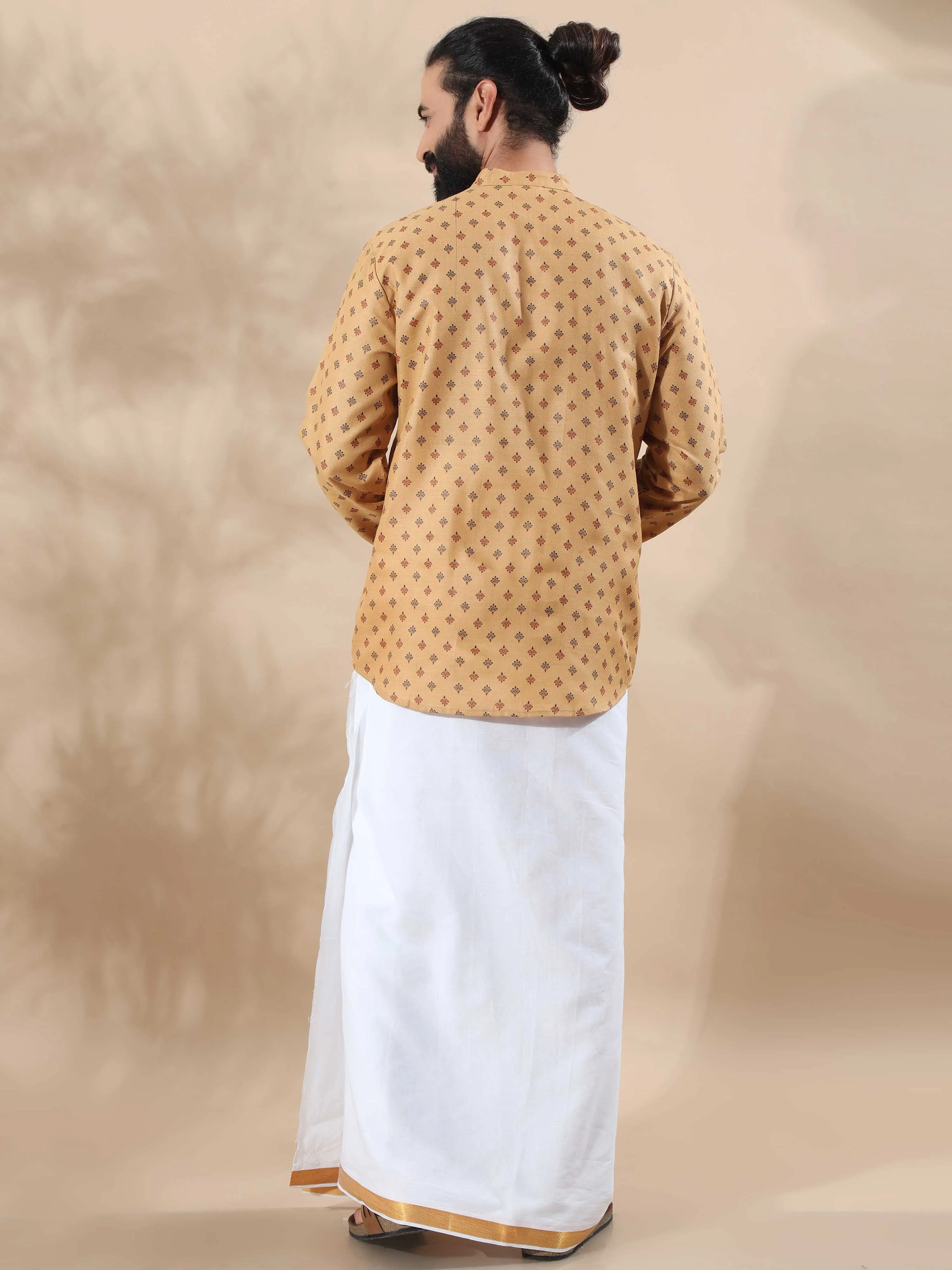 Beige Printed Short Kurta Full Sleeve