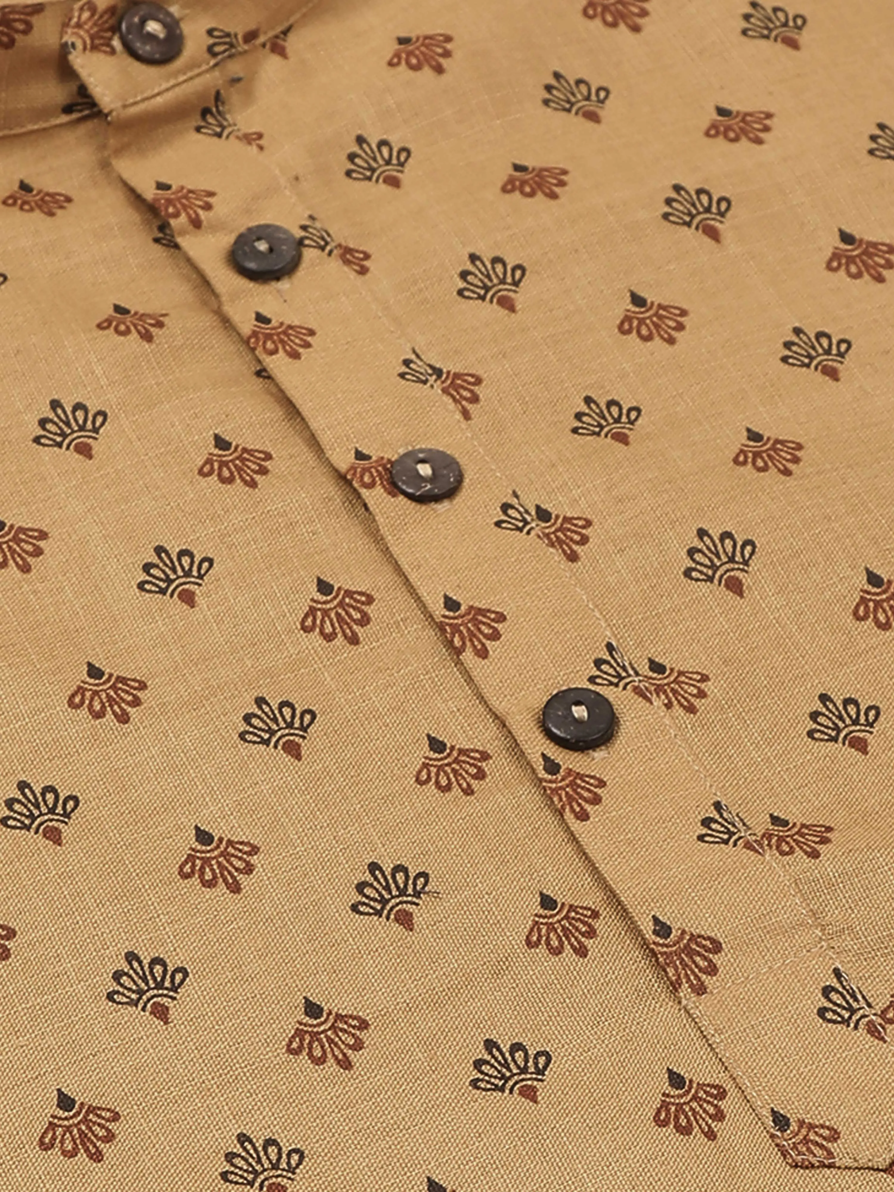 Beige Printed Short Kurta Full Sleeve