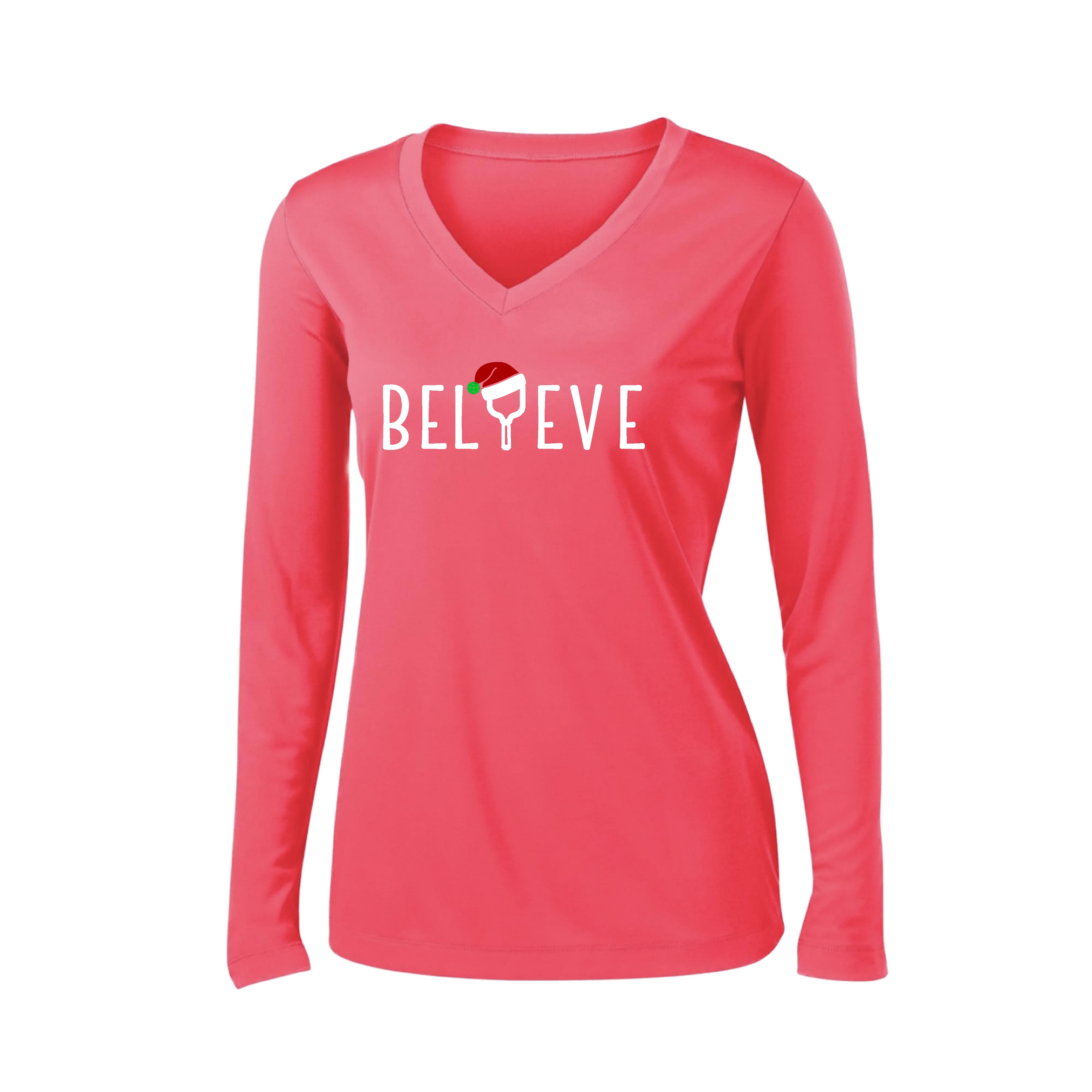 Believe | Women’s Long Sleeve V-Neck Shirt | 100% Polyester