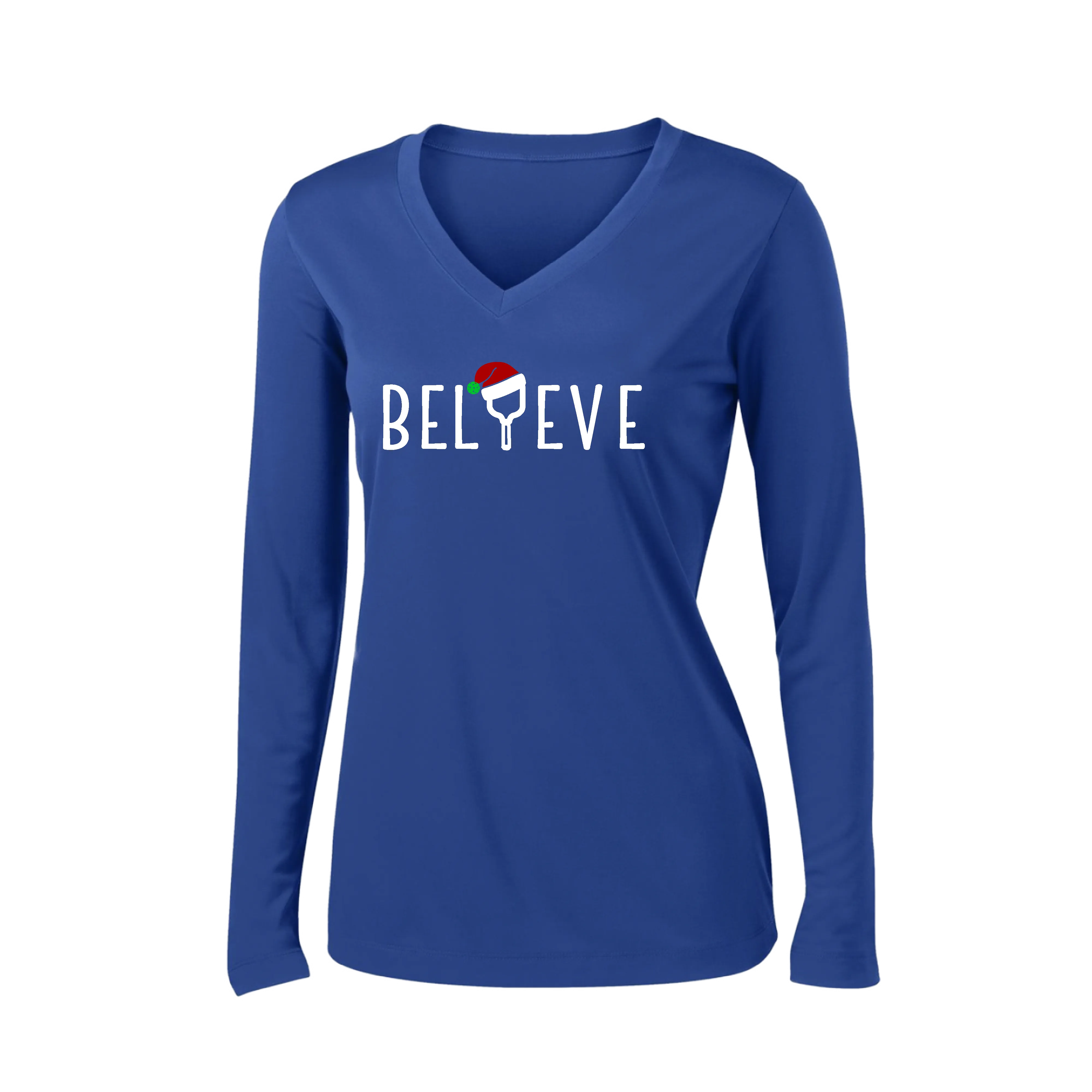 Believe | Women’s Long Sleeve V-Neck Shirt | 100% Polyester