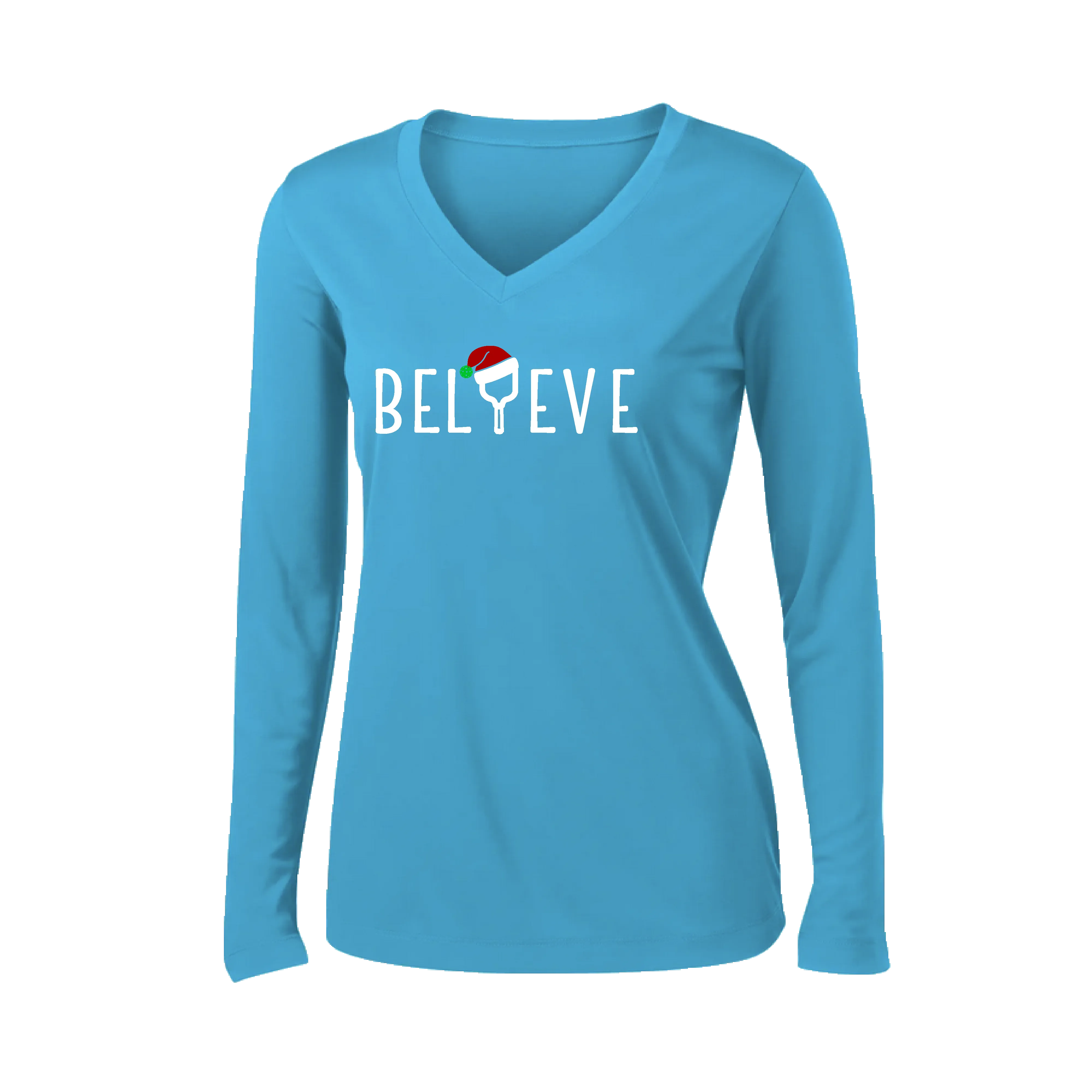 Believe | Women’s Long Sleeve V-Neck Shirt | 100% Polyester