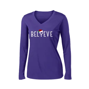 Believe | Women’s Long Sleeve V-Neck Shirt | 100% Polyester