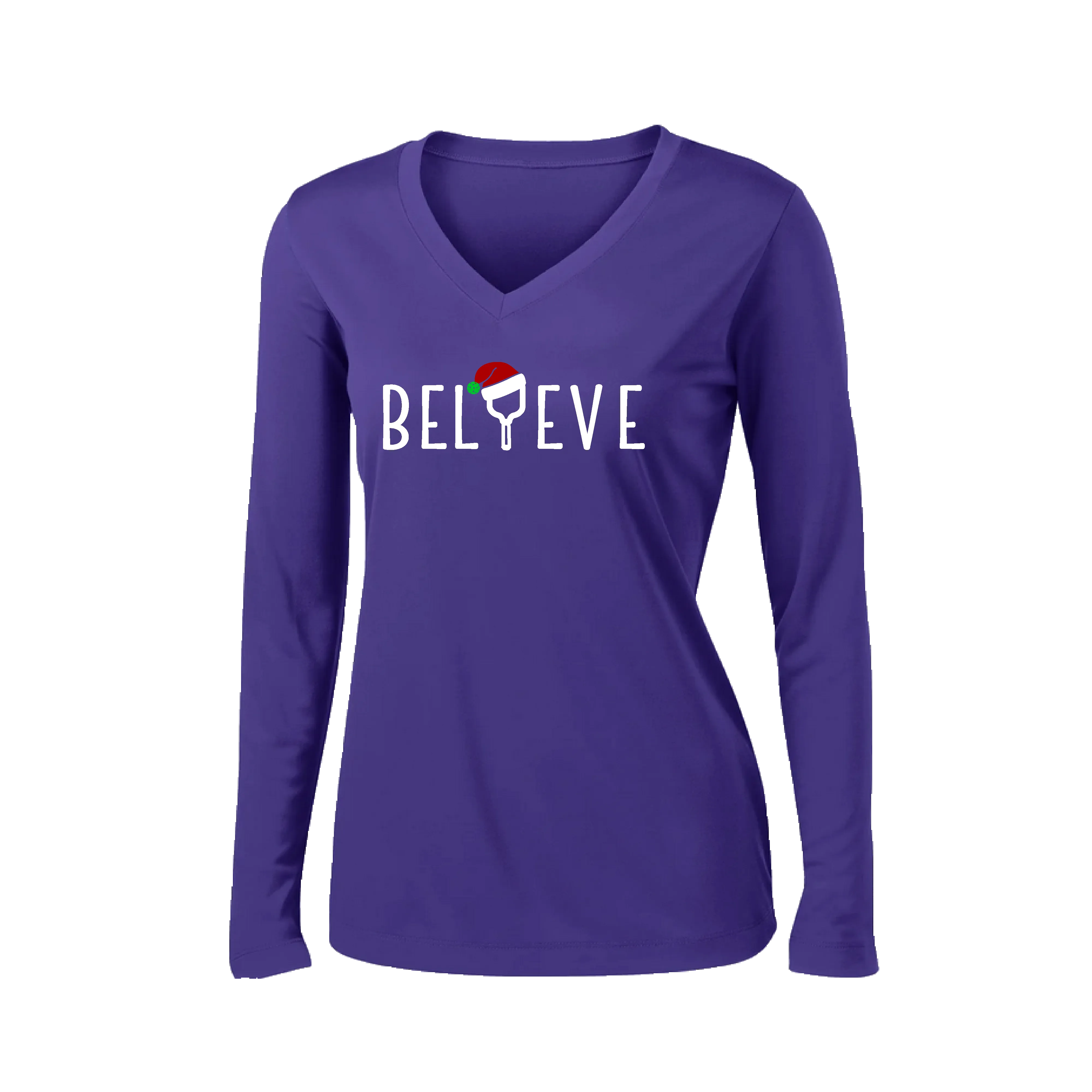 Believe | Women’s Long Sleeve V-Neck Shirt | 100% Polyester
