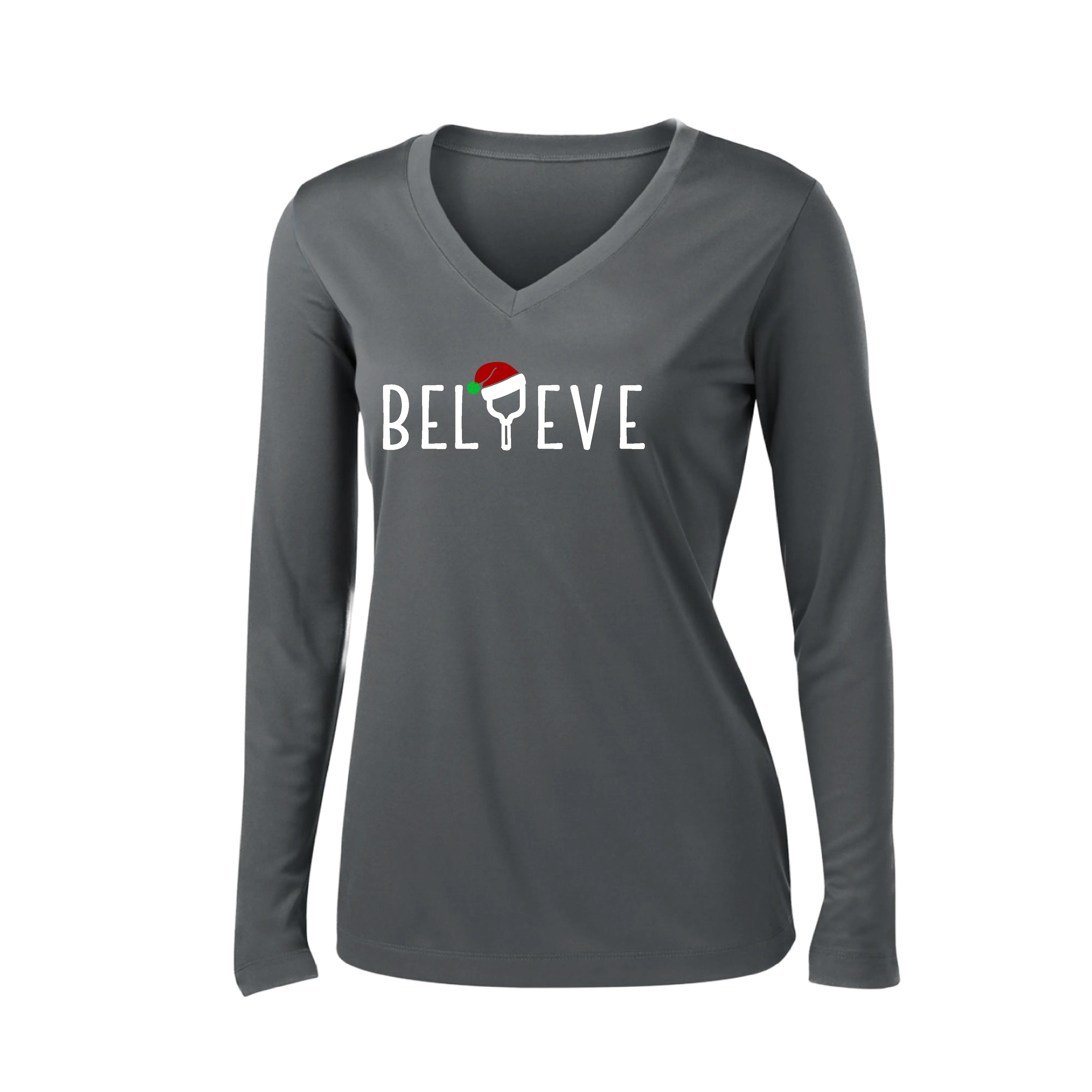 Believe | Women’s Long Sleeve V-Neck Shirt | 100% Polyester