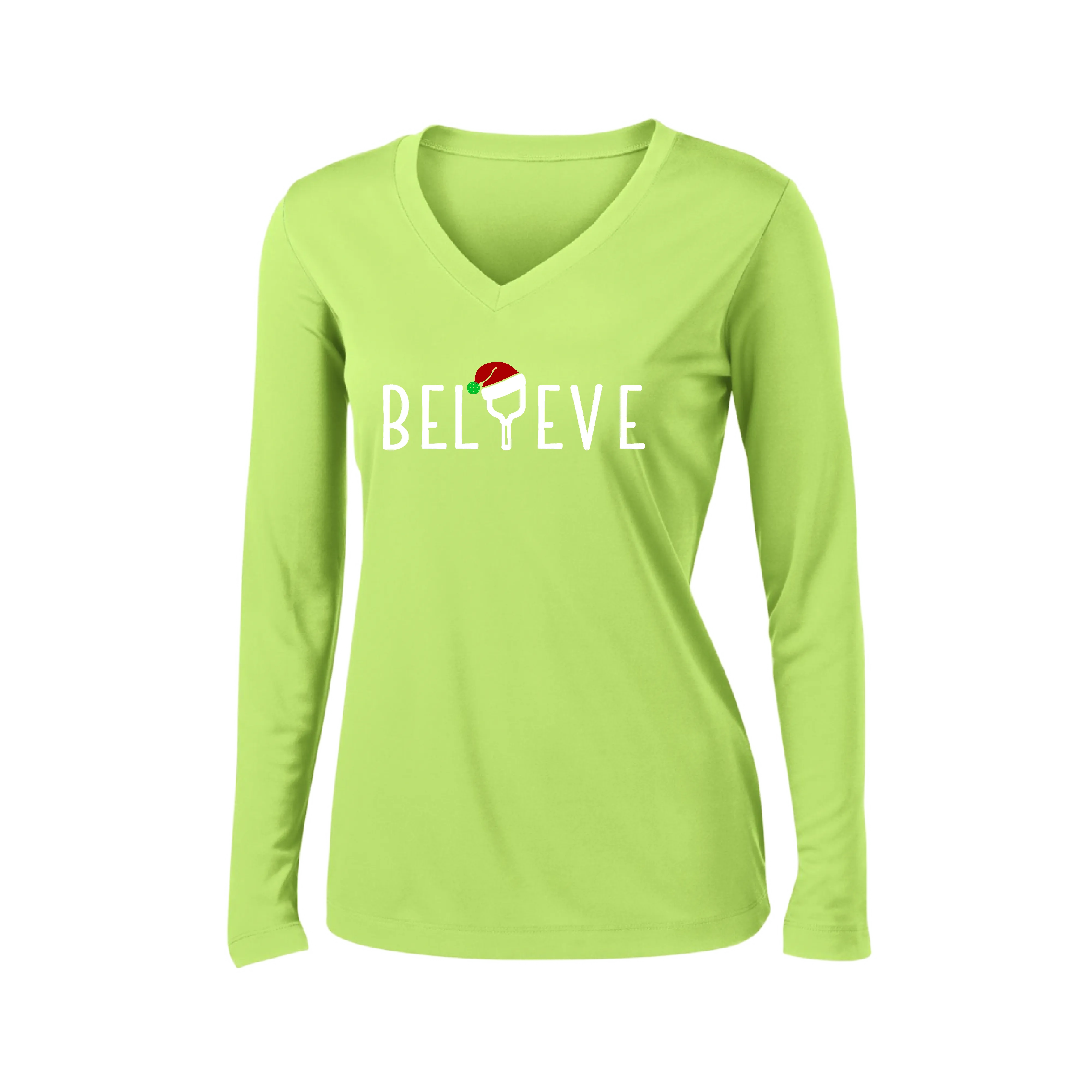 Believe | Women’s Long Sleeve V-Neck Shirt | 100% Polyester