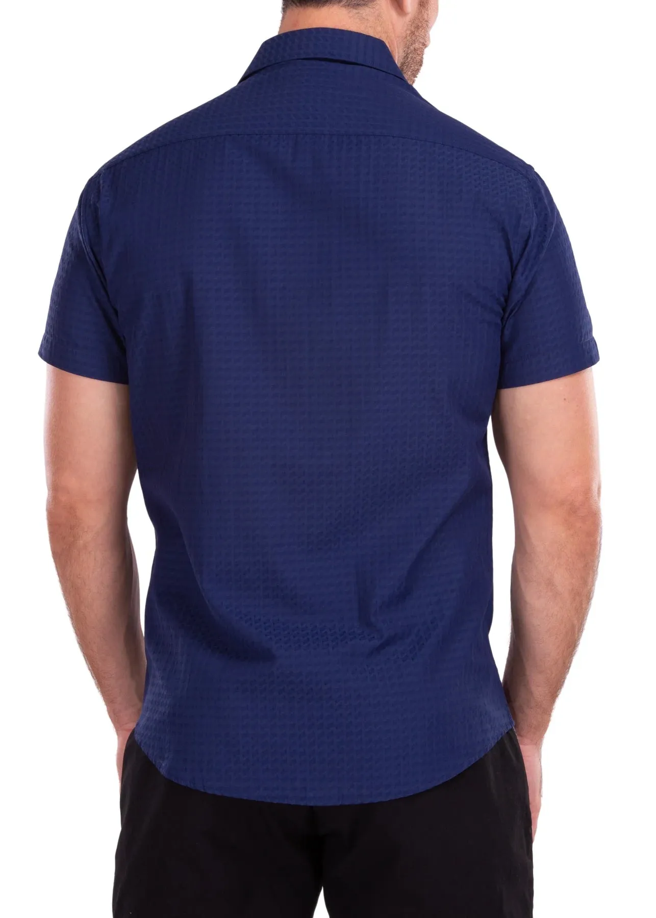BeSpoke Collection Men's Navy Cotton Printed Button Down Short Sleeve Shirt