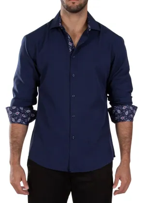 BeSpoke Mens Fancy Stretch Cotton Fabric Long Sleeve - Navy