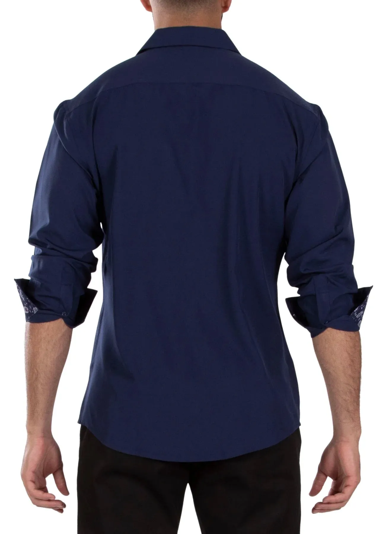 BeSpoke Mens Fancy Stretch Cotton Fabric Long Sleeve - Navy