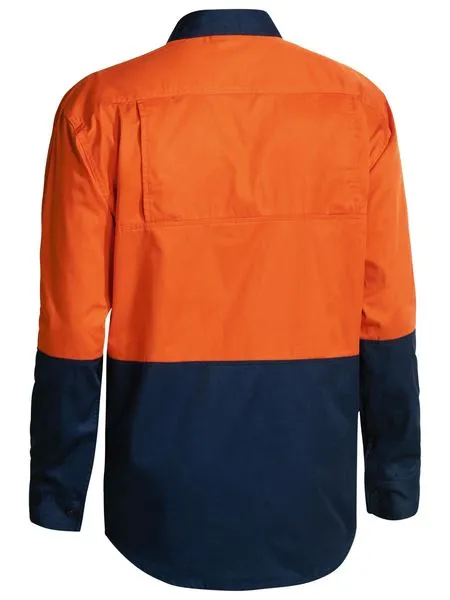 Bisley Hi Vis Cool Lightweight Long Sleeve Drill Shirt - Orange-Navy