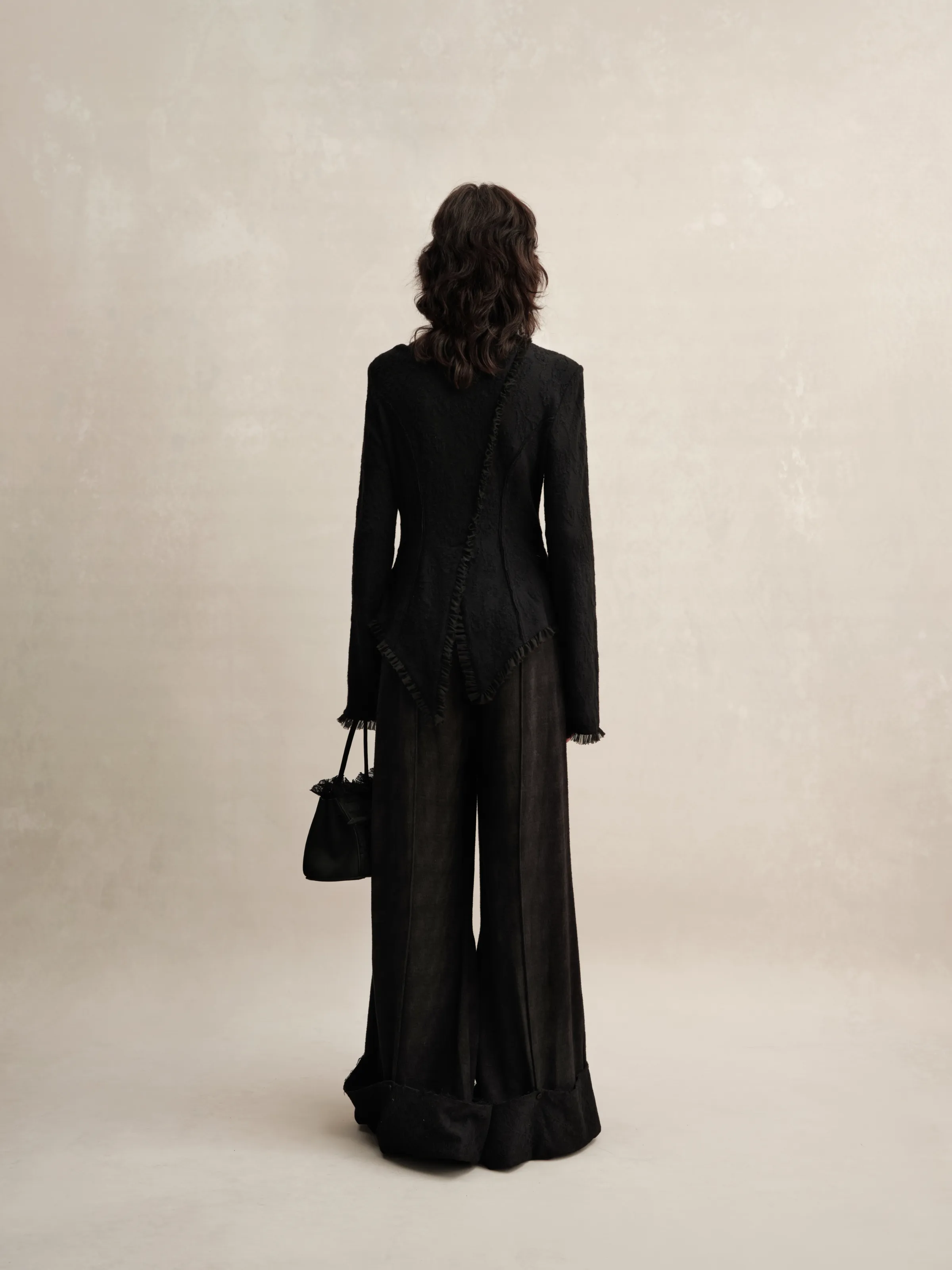 Black Asymmetrical Wool Lace Shirt