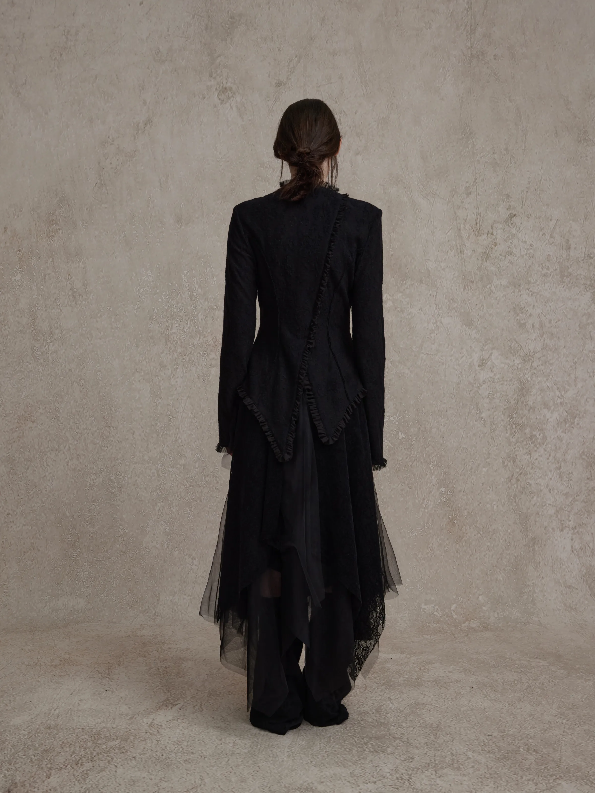 Black Asymmetrical Wool Lace Shirt