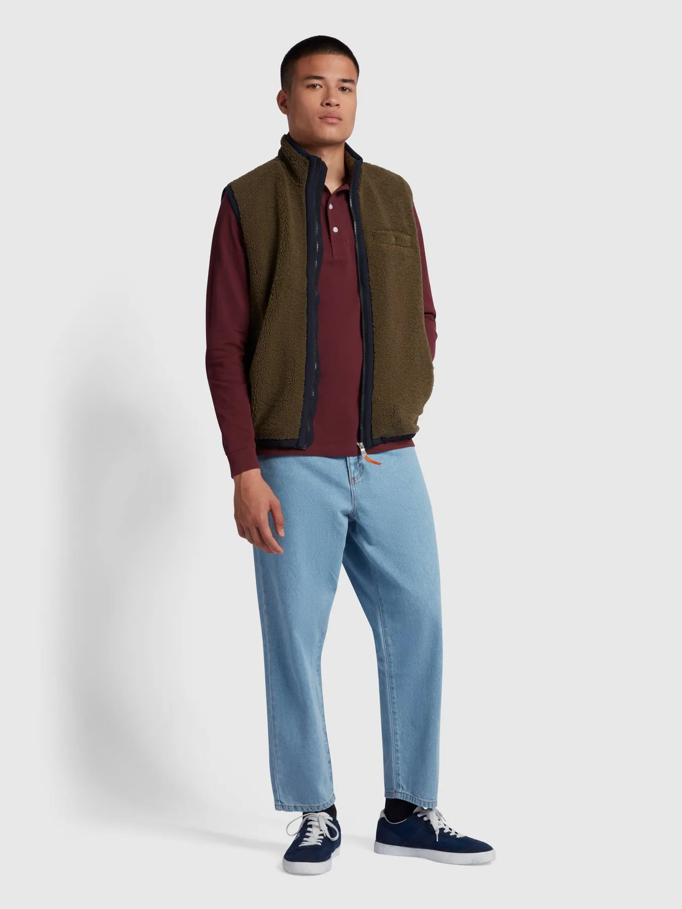 Blanes Organic Cotton Long Sleeve Polo Shirt In Farah Red