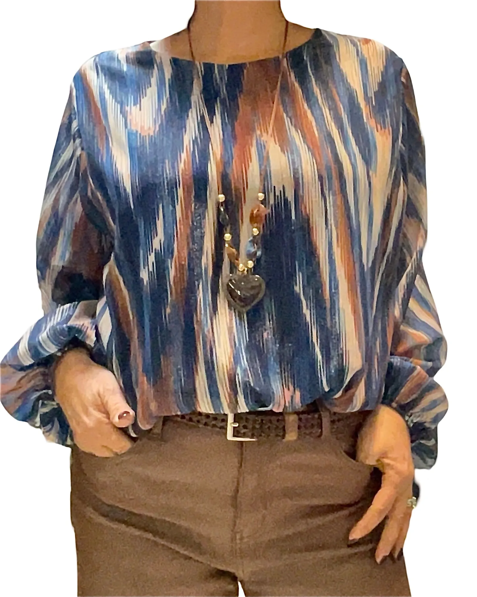 Blouse en voile manches bouffantes imprimé zigzag