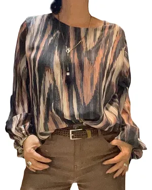 Blouse en voile manches bouffantes imprimé zigzag