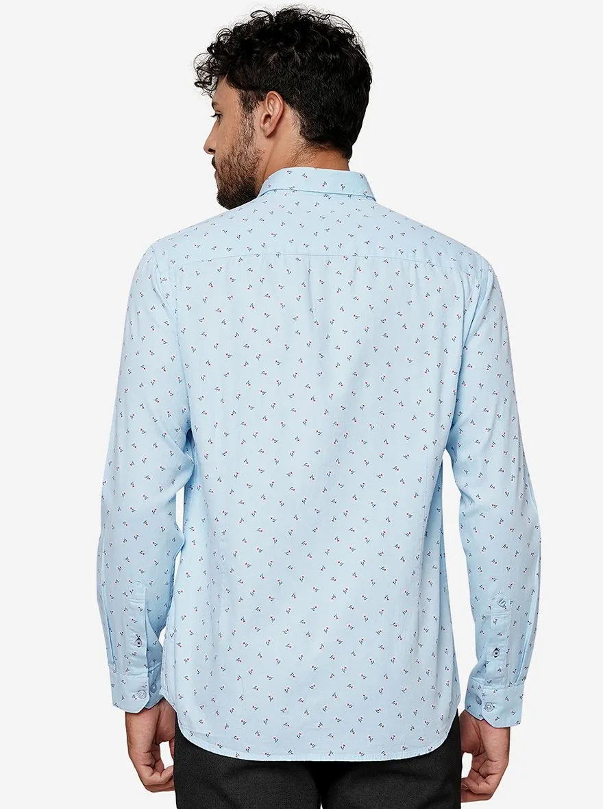 Blue Printed Smart Fit Semi Casual Shirt | Greenfibre