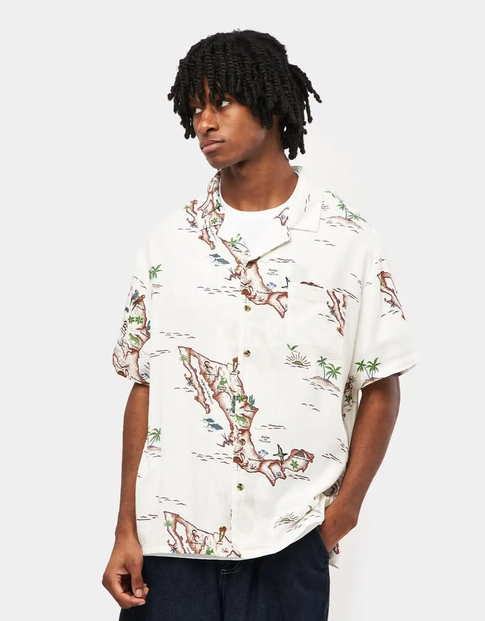 Brixton Bunker Slub S/S Woven Shirt - Off White/Map