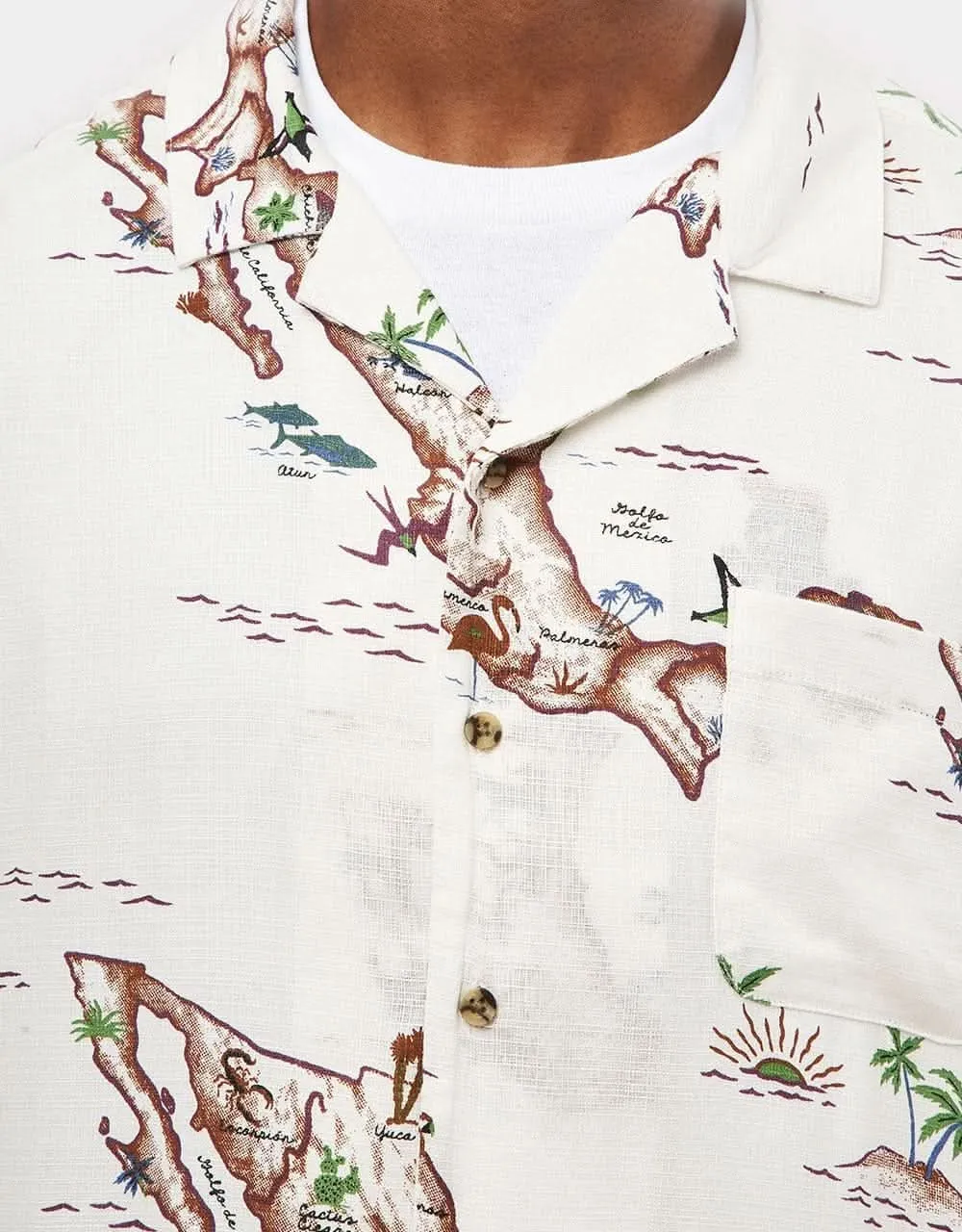 Brixton Bunker Slub S/S Woven Shirt - Off White/Map