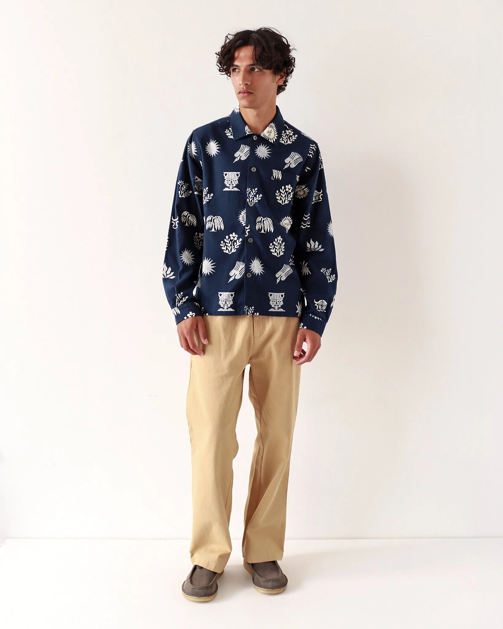 Busey Shirt - Navy Folk Print