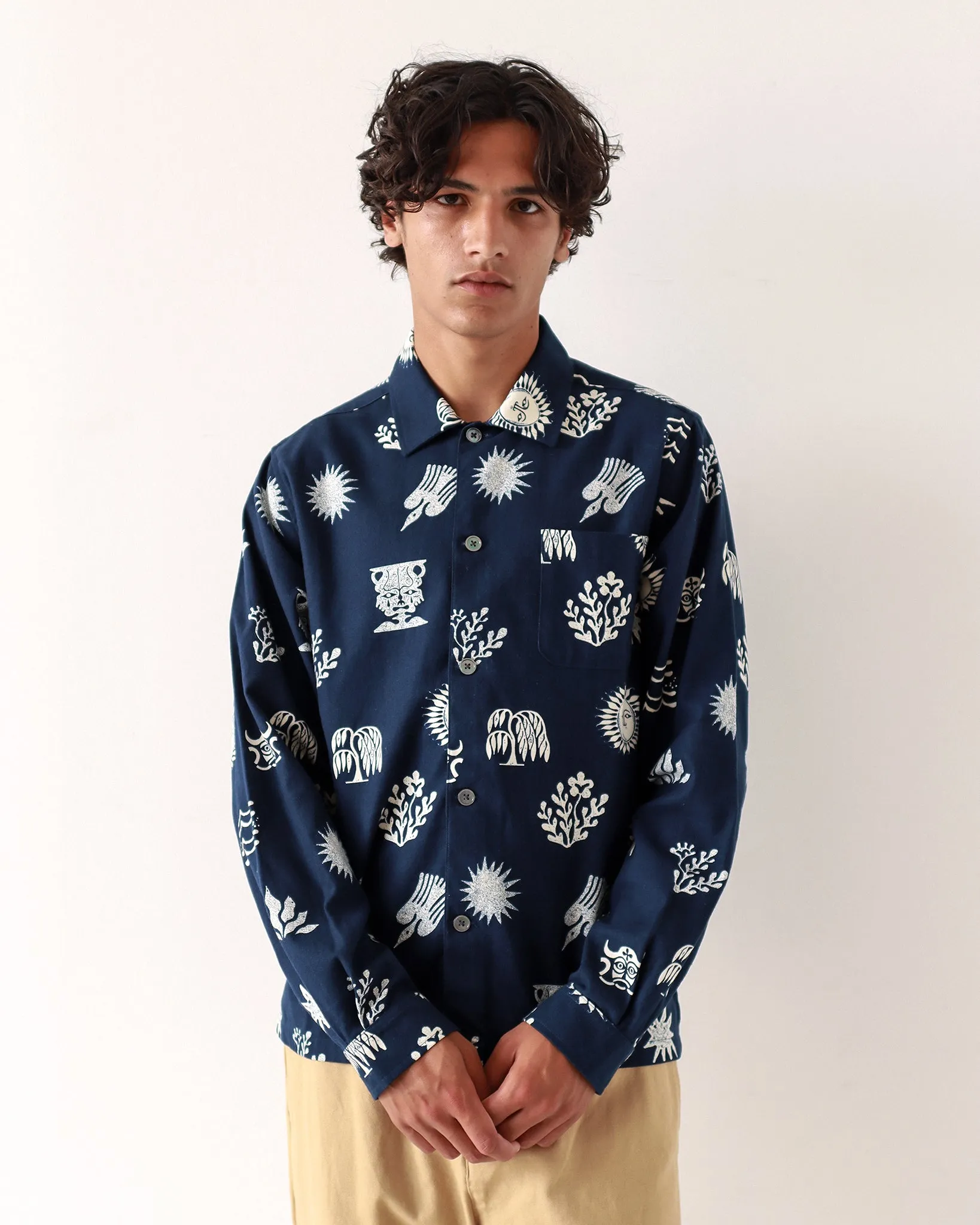Busey Shirt - Navy Folk Print