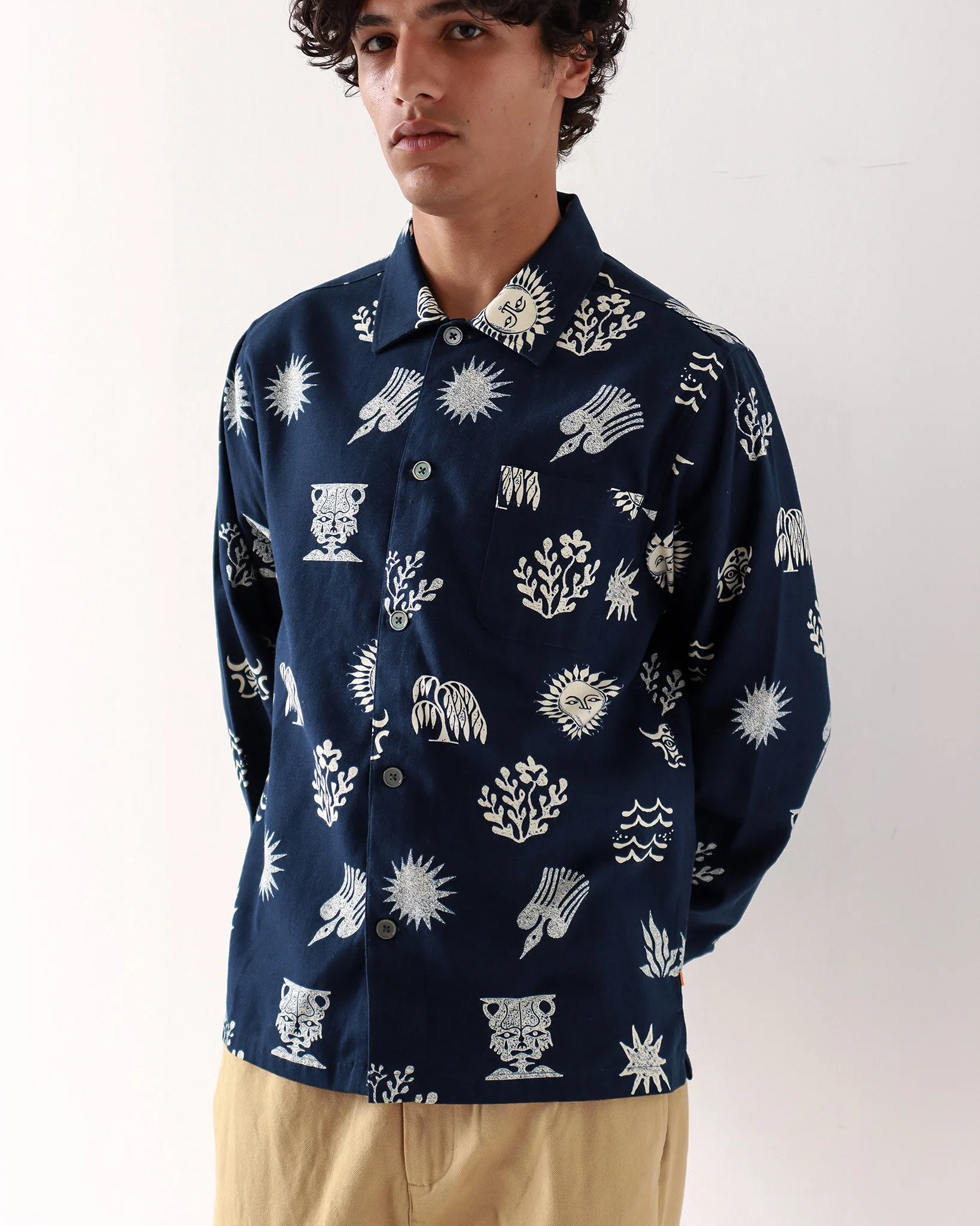 Busey Shirt - Navy Folk Print